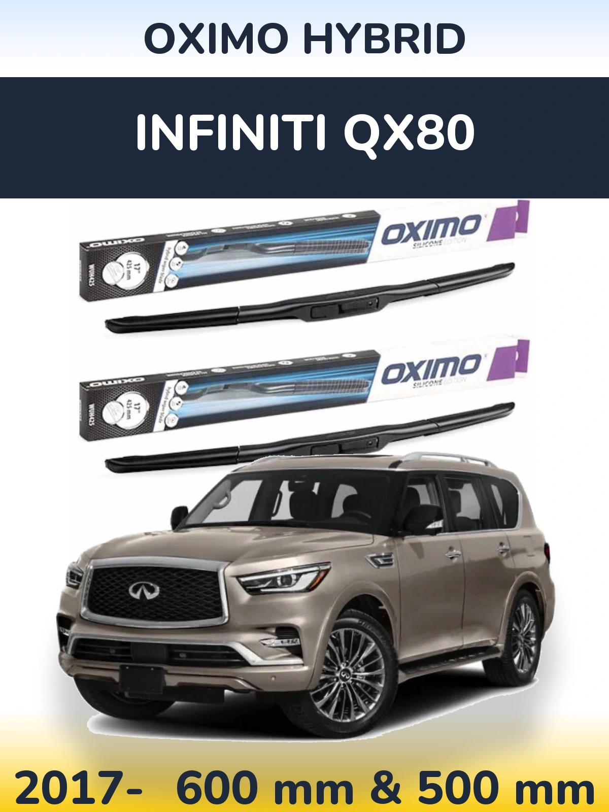 Sada předních stěračů Oximo Hybrid 600 a 500 mm pro Infiniti QX80 2017-2026