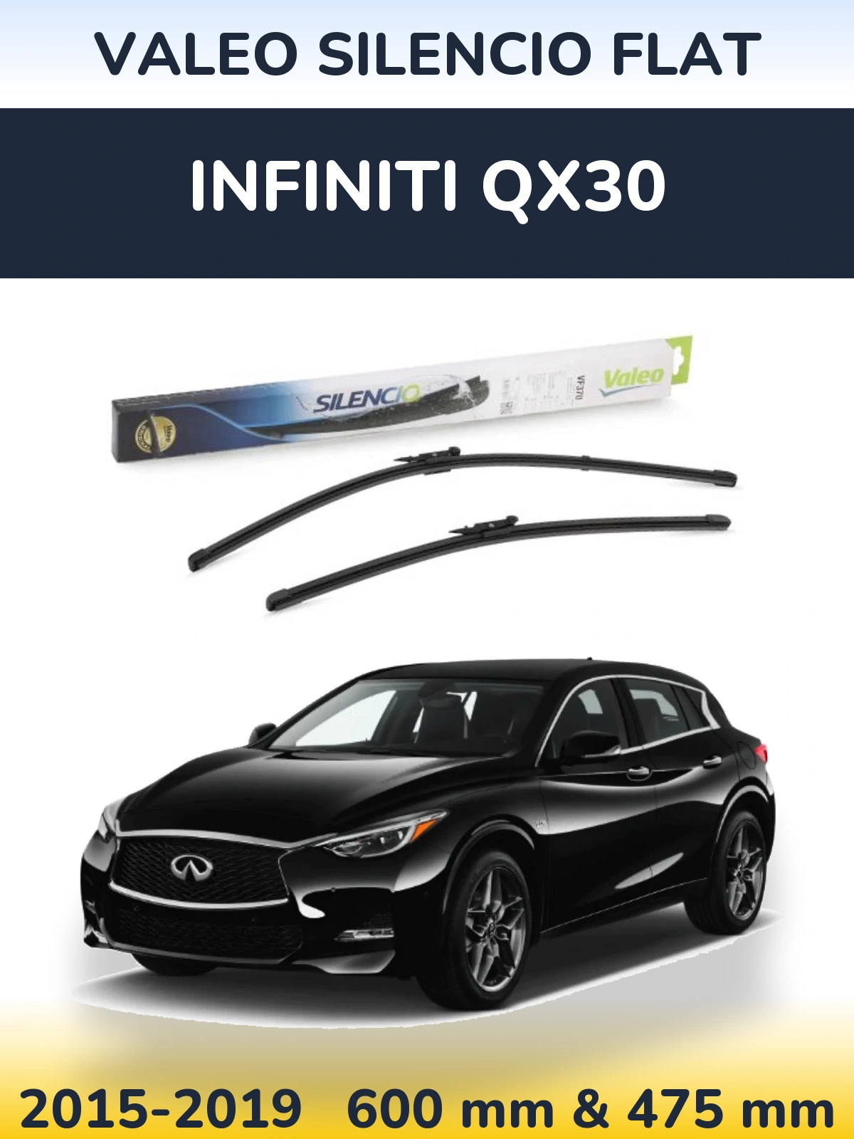 Комплект передніх щіток Valeo Silencio Flat 600 & 475 мм для Infiniti QX30 2015-2019