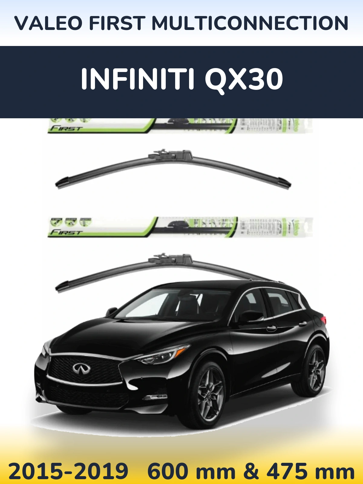 Sada předních stěračů Valeo First MultiConnection 600 a 475 mm pro Infiniti QX30 2015-2019