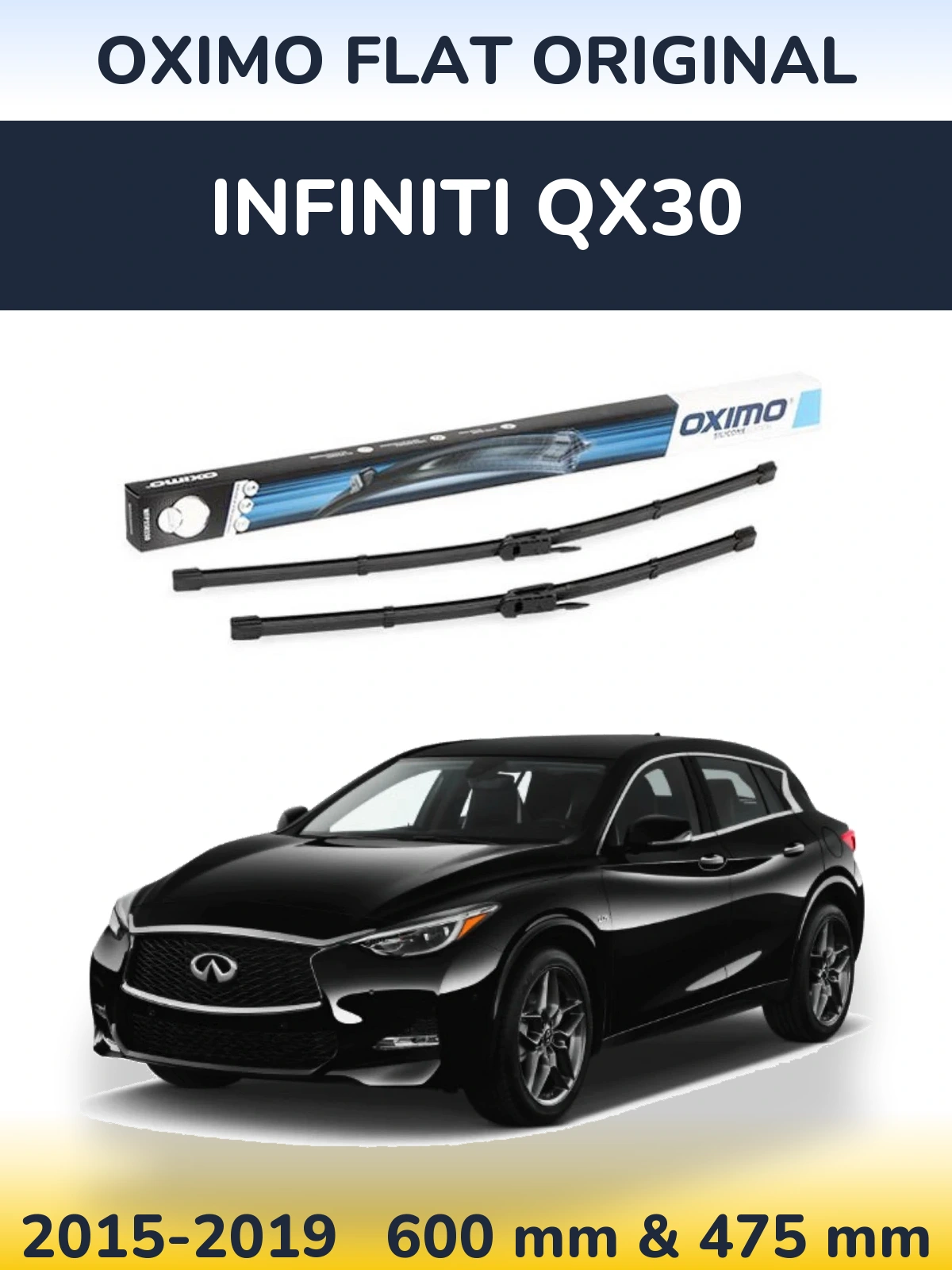 Sada předních stěračů Oximo Flat Original 600 a 475 mm pro Infiniti QX30 2015-2019