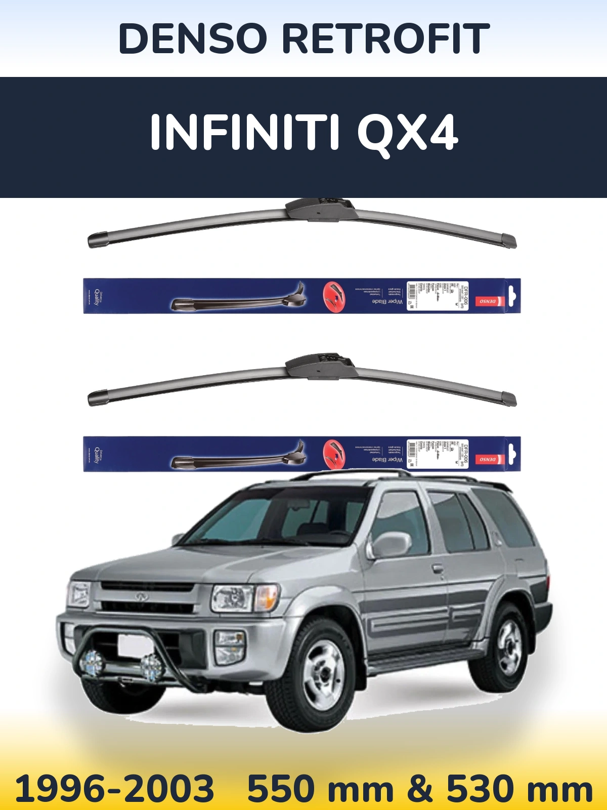 Sada předních stěračů Denso Retrofit 550 a 530 mm pro Infiniti QX4 1996-2003