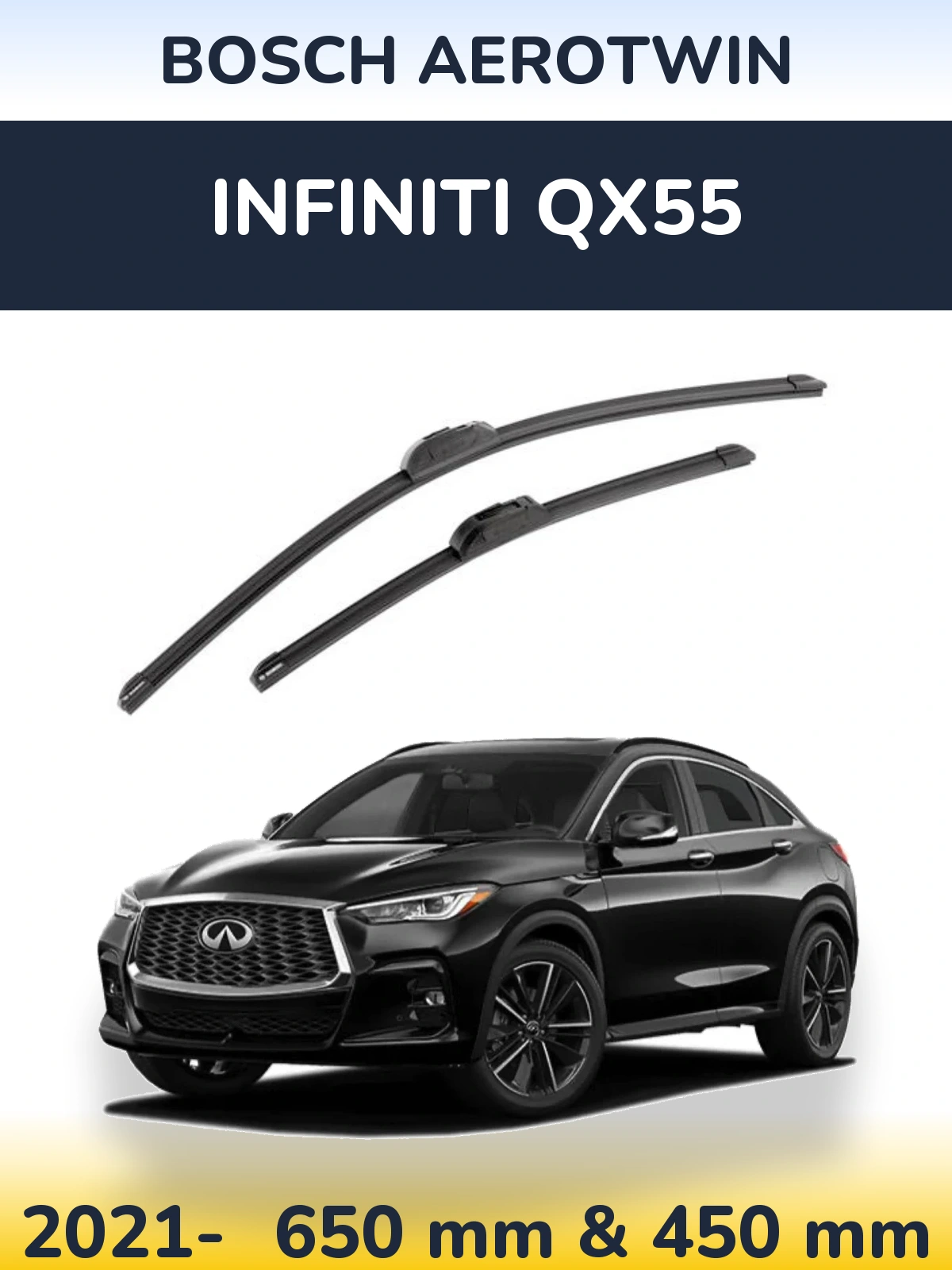 Sada předních stěračů BOSCH AeroTwin 650 a 450 mm pro Infiniti QX55 2021-2026