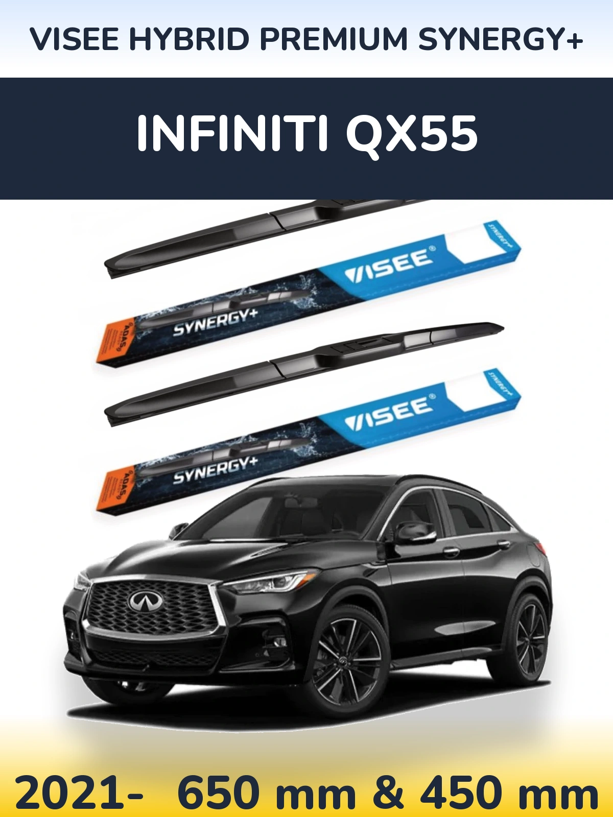 Sada předních stěračů VISEE HYBRID PREMIUM SYNERGY+ 650 a 450 mm pro Infiniti QX55 2021-2026