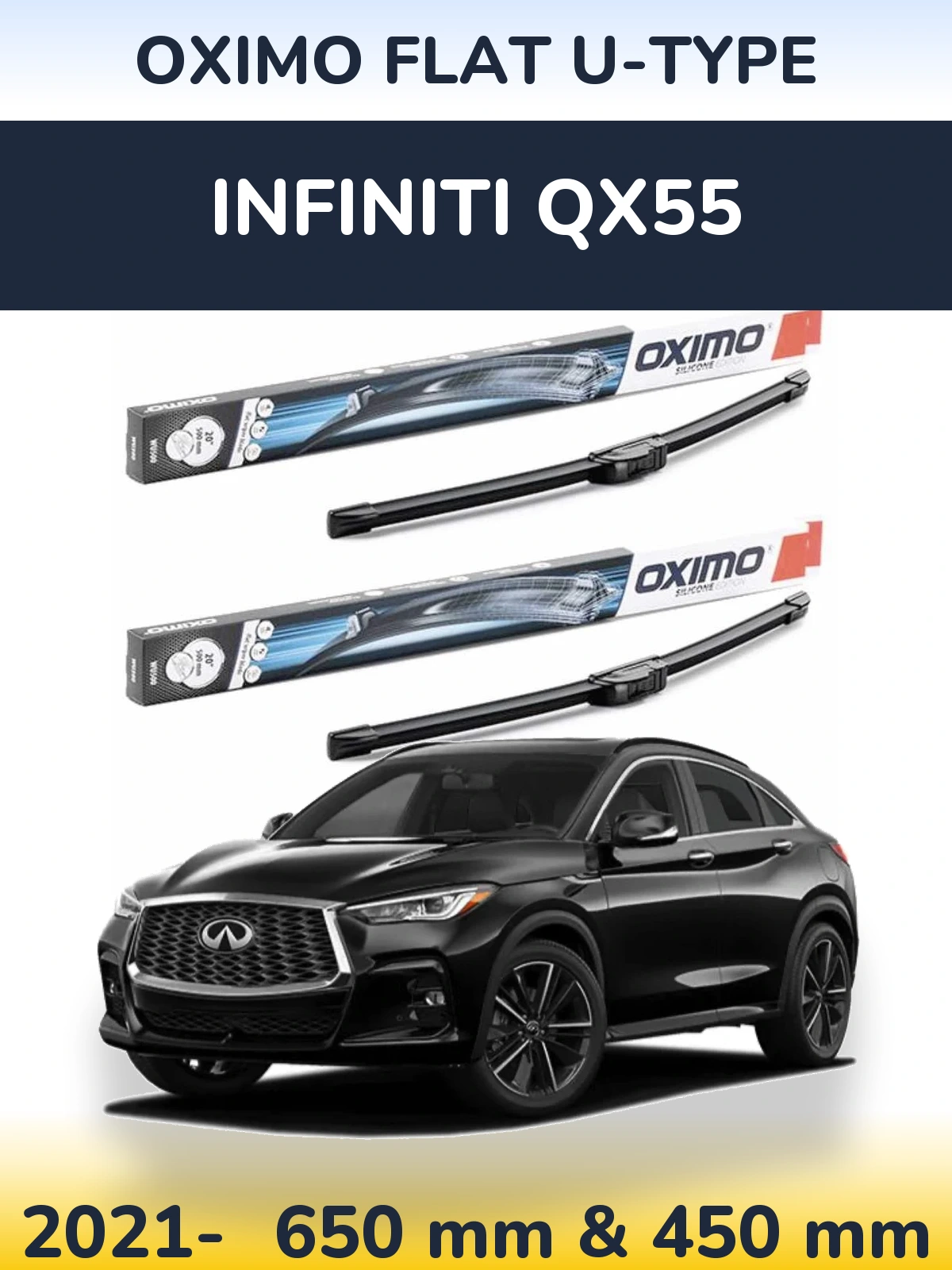 Sada předních stěračů Oximo Flat U-type 650 a 450 mm pro Infiniti QX55 2021-2026