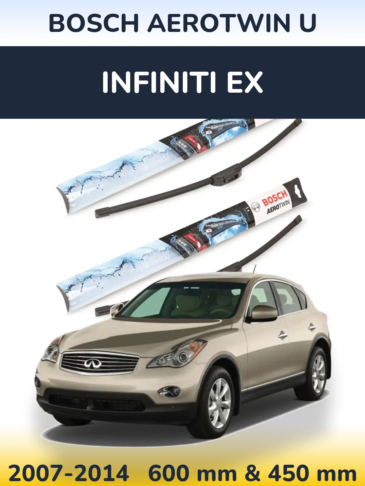 Sada předních stěračů BOSCH AeroTwin U 600 a 450 mm pro Infiniti EX 2007-2014