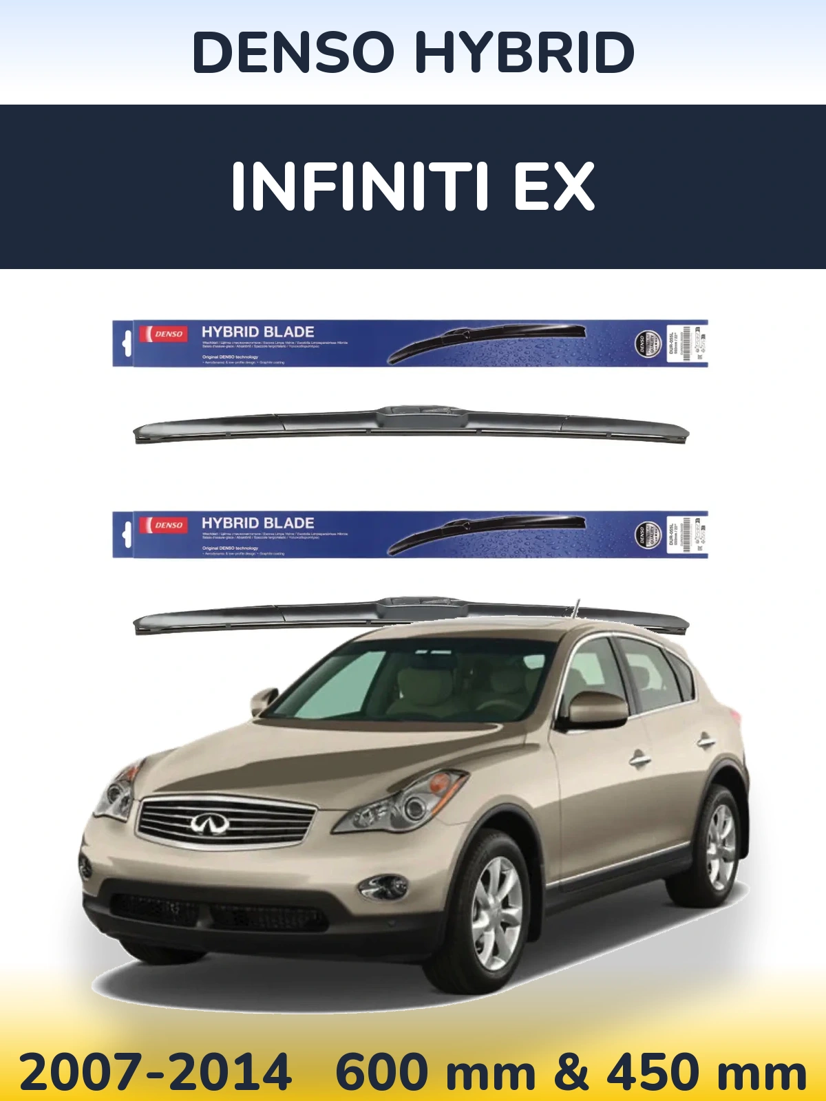 Sada předních stěračů Denso Hybrid 600 a 450 mm pro Infiniti EX 2007-2014