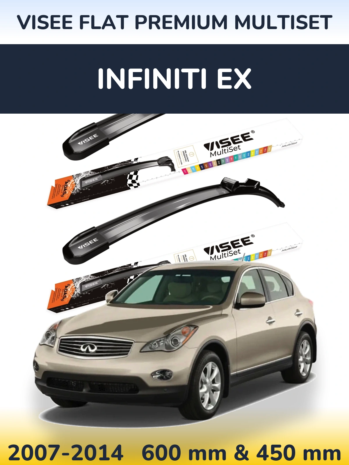 Sada předních stěračů VISEE FLAT PREMIUM MultiSet 600 a 450 mm pro Infiniti EX 2007-2014