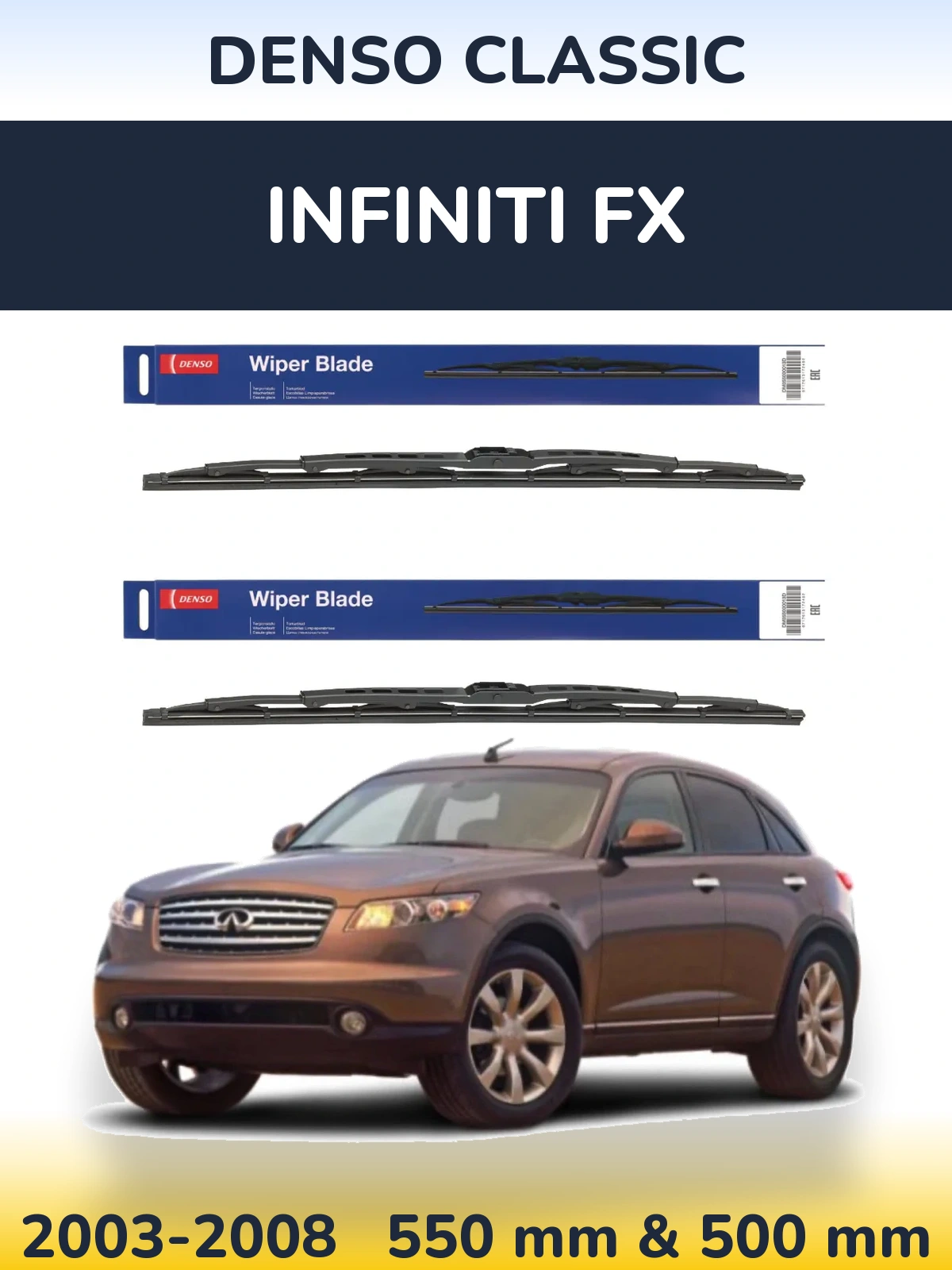 Sada předních stěračů Denso Classic 550 a 500 mm pro Infiniti FX 2003-2008