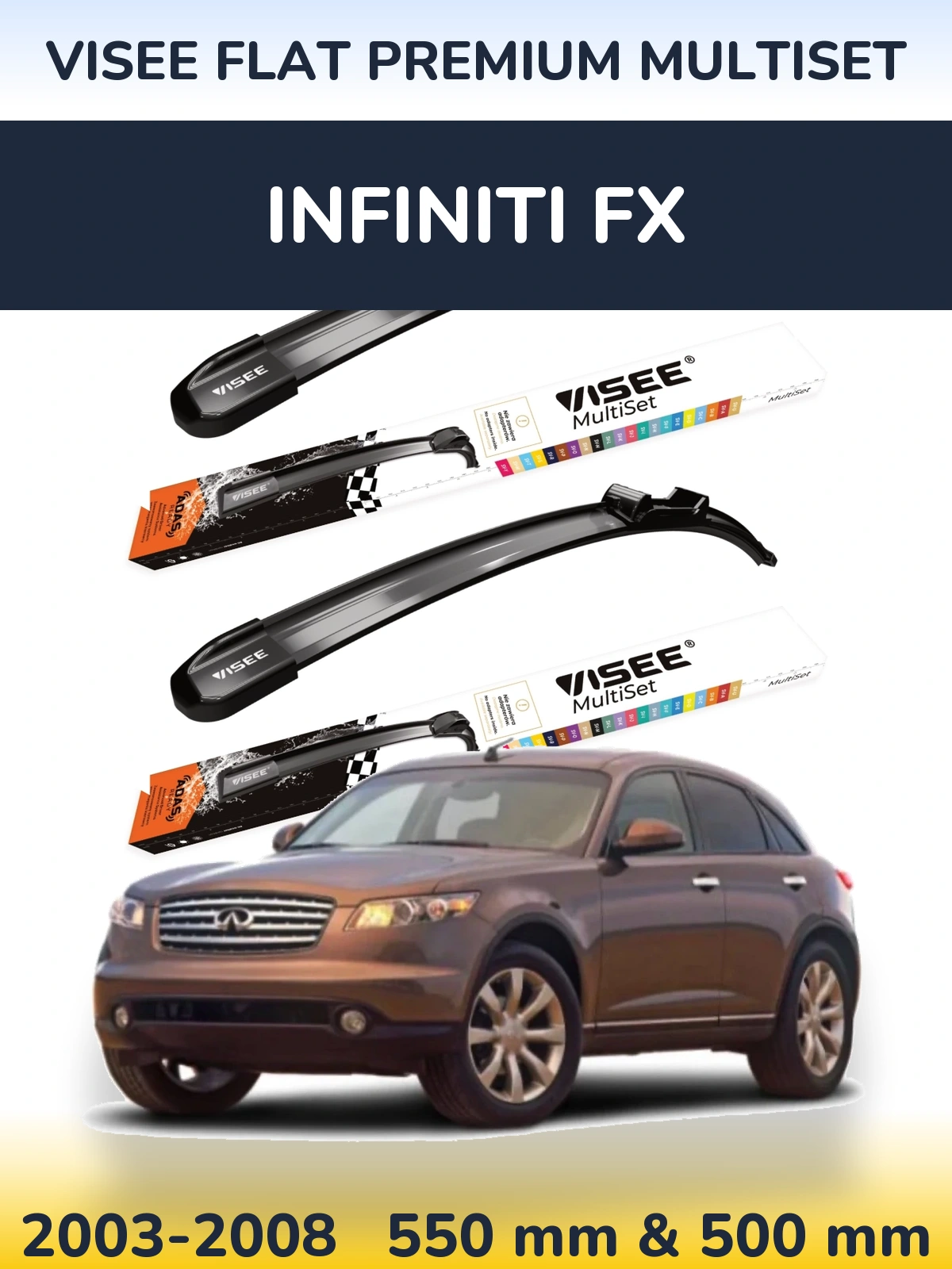 Sada předních stěračů VISEE FLAT PREMIUM MultiSet 550 a 500 mm pro Infiniti FX 2003-2008