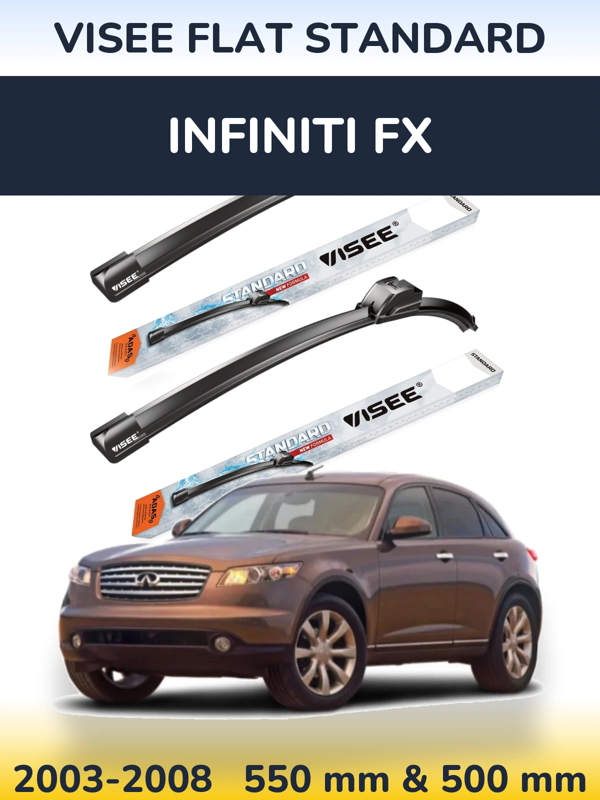 Sada předních stěračů VISEE FLAT STANDARD 550 a 500 mm pro Infiniti FX 2003-2008