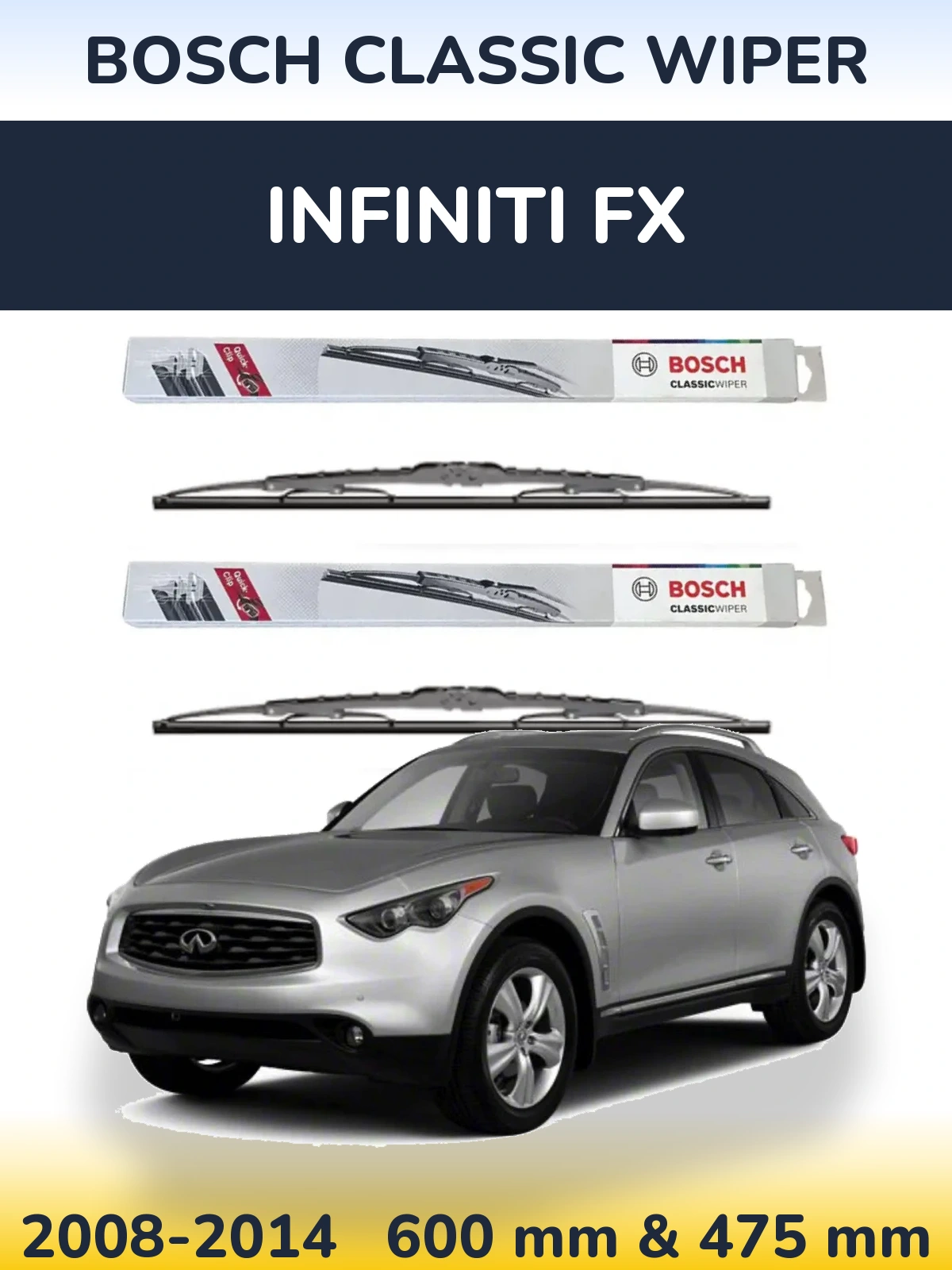 Sada předních stěračů BOSCH Classic Wiper 600 a 475 mm pro Infiniti FX 2008-2014