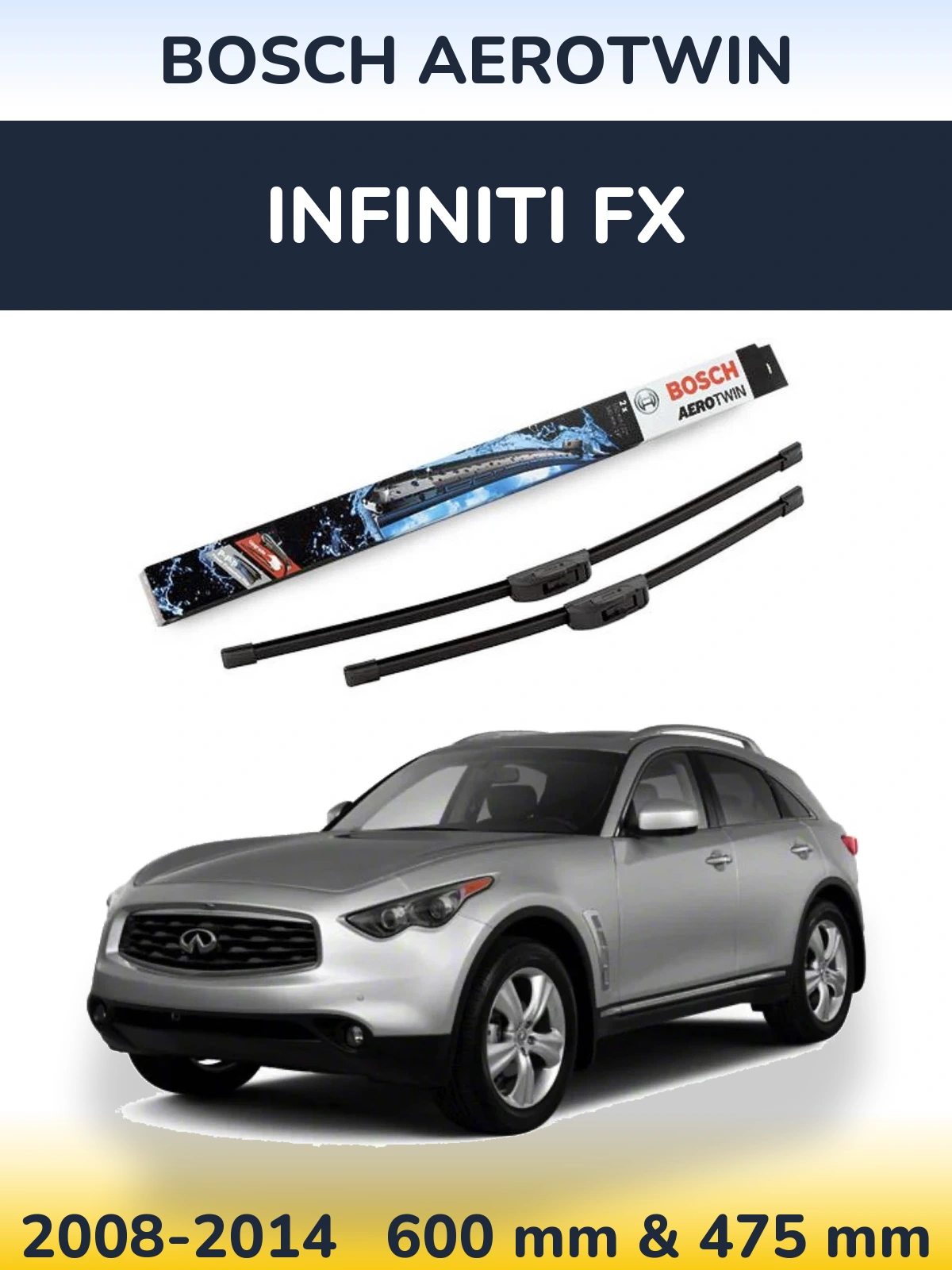 Sada předních stěračů BOSCH AeroTwin 600 a 475 mm pro Infiniti FX 2008-2014