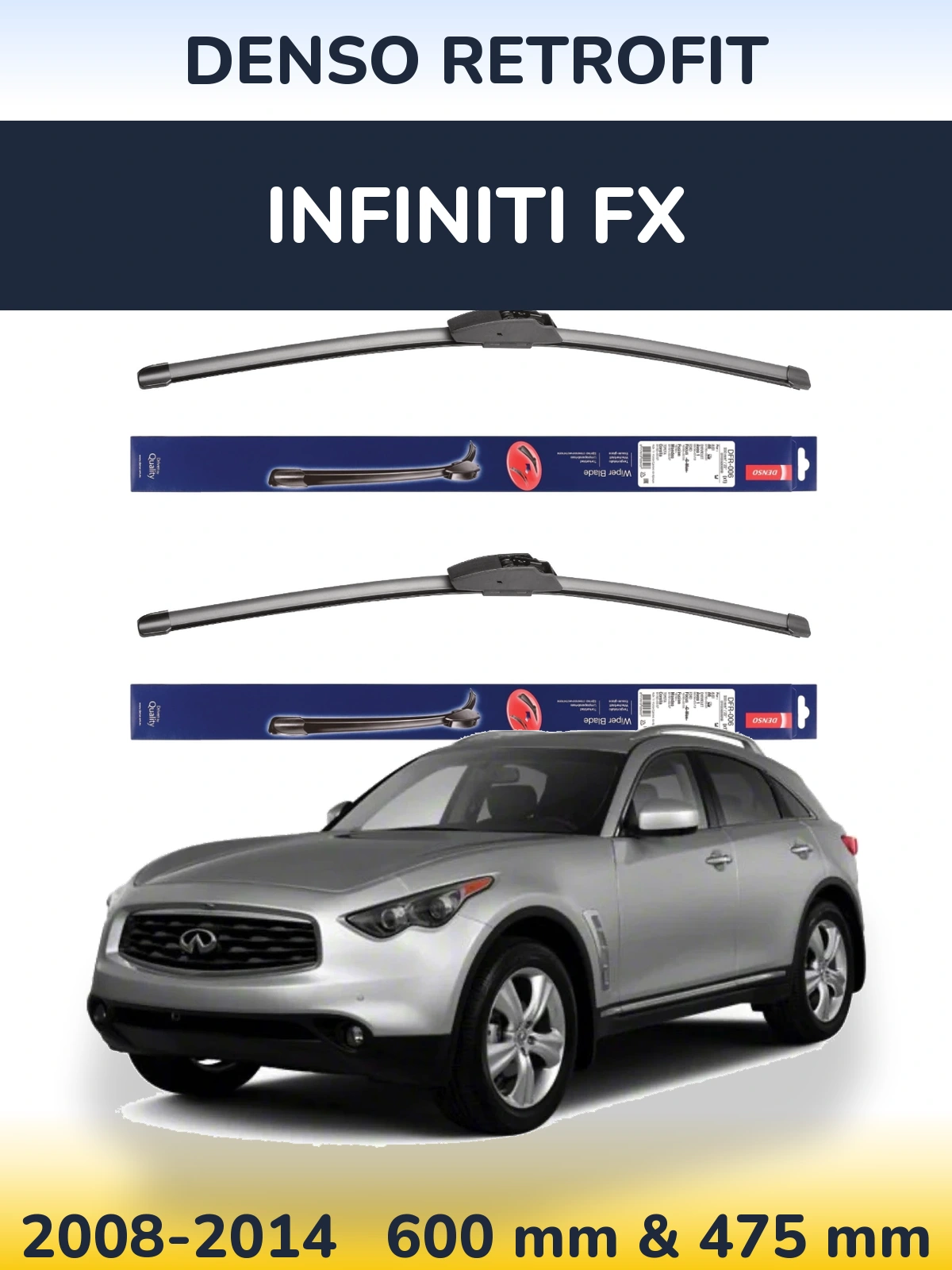 Sada předních stěračů Denso Retrofit 600 a 475 mm pro Infiniti FX 2008-2014