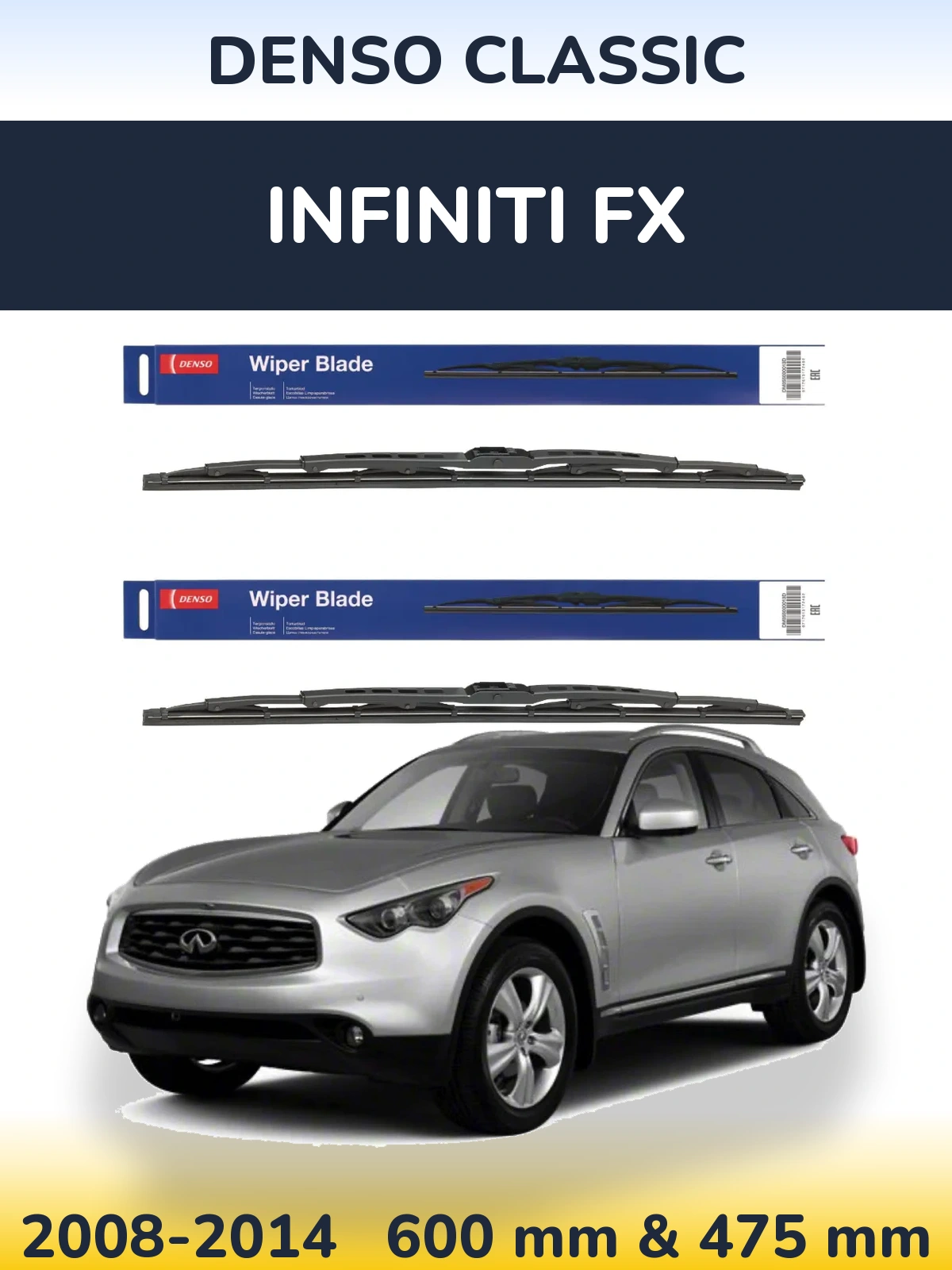 Sada předních stěračů Denso Classic 600 a 475 mm pro Infiniti FX 2008-2014