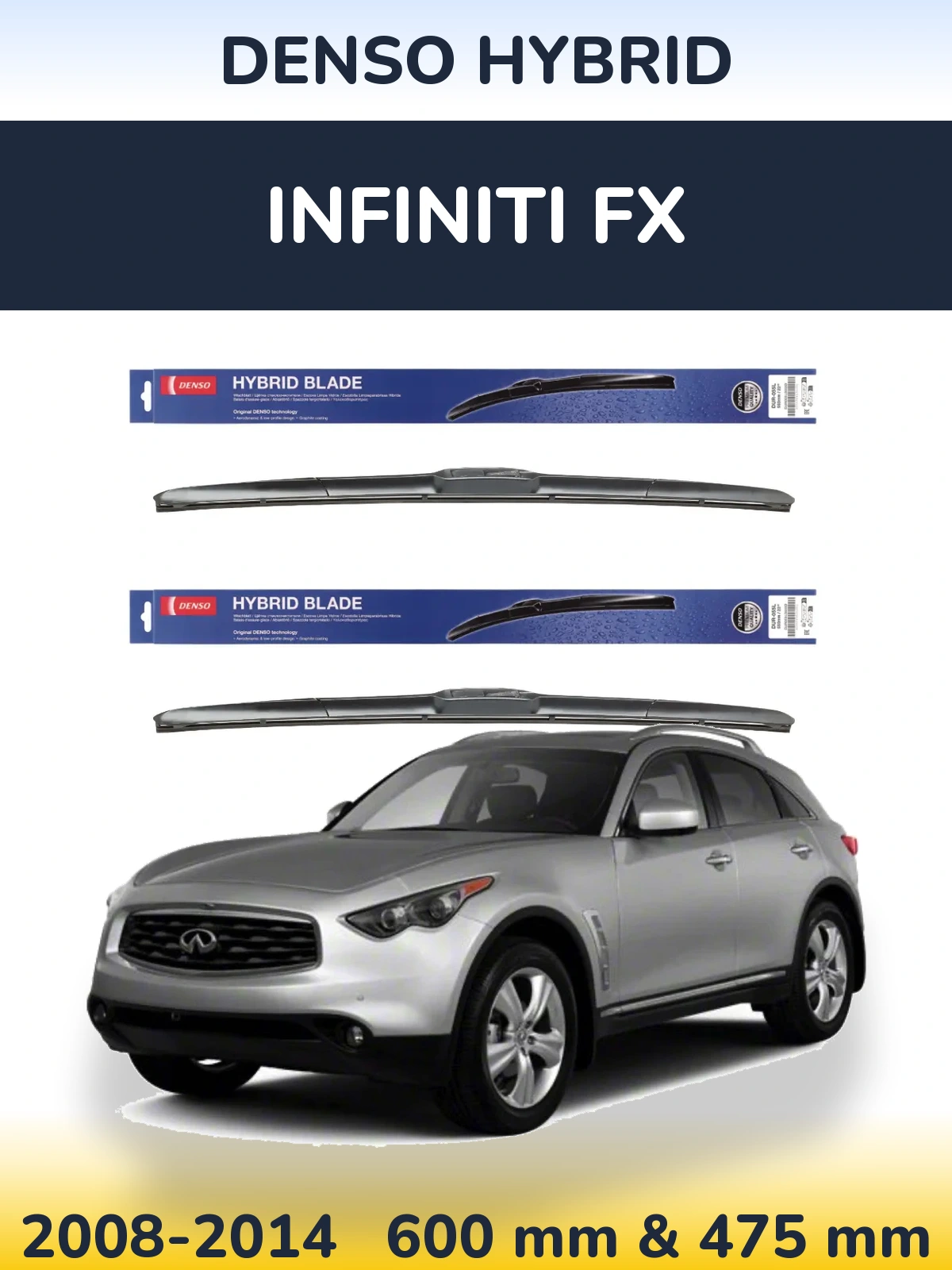 Sada předních stěračů Denso Hybrid 600 a 475 mm pro Infiniti FX 2008-2014