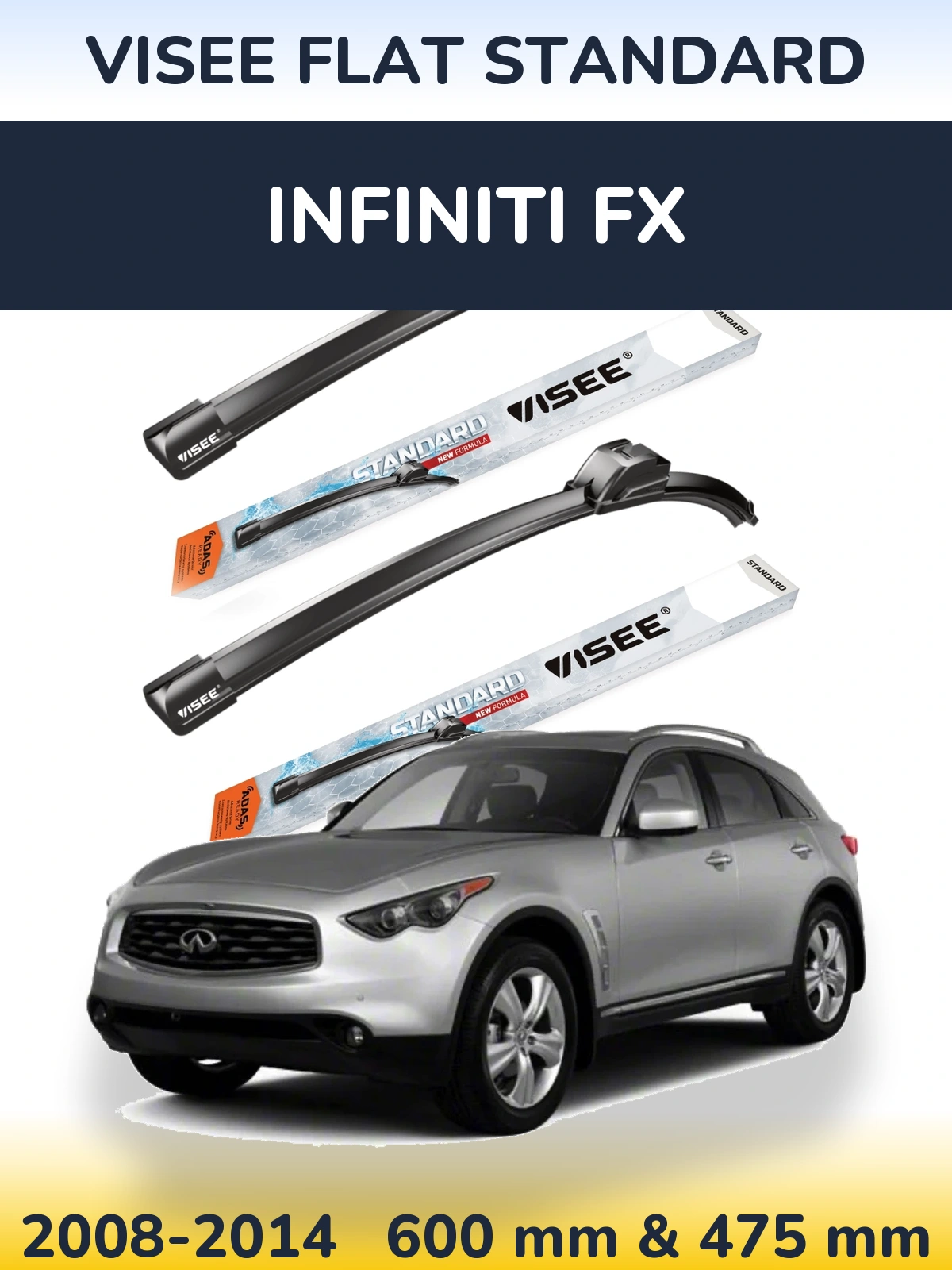Sada předních stěračů VISEE FLAT STANDARD 600 a 475 mm pro Infiniti FX 2008-2014