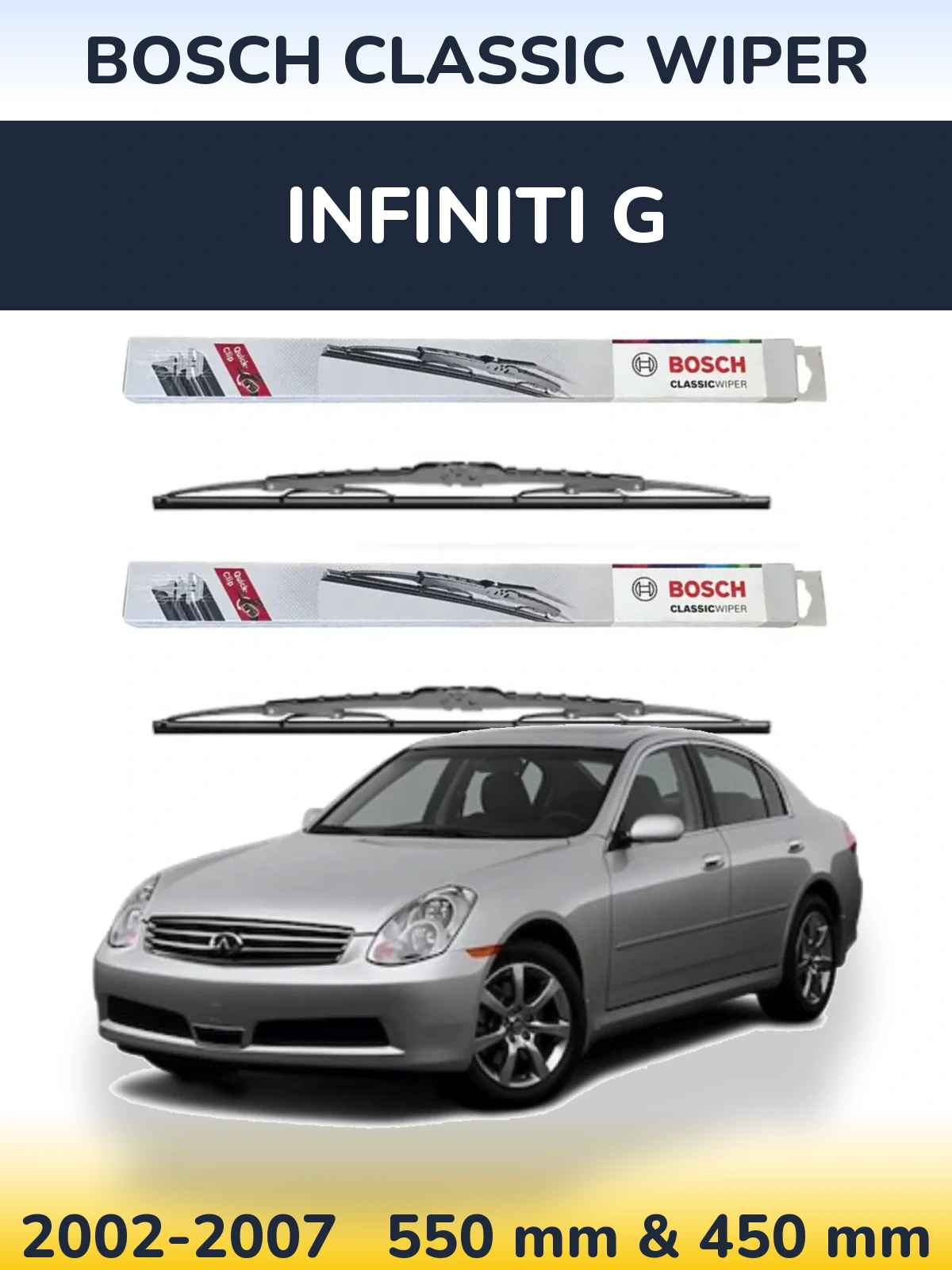 Sada předních stěračů BOSCH Classic Wiper 550 a 450 mm pro Infiniti G 2002-2007
