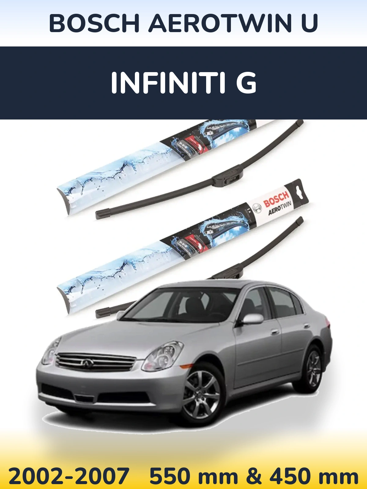 Sada předních stěračů BOSCH AeroTwin U 550 a 450 mm pro Infiniti G 2002-2007