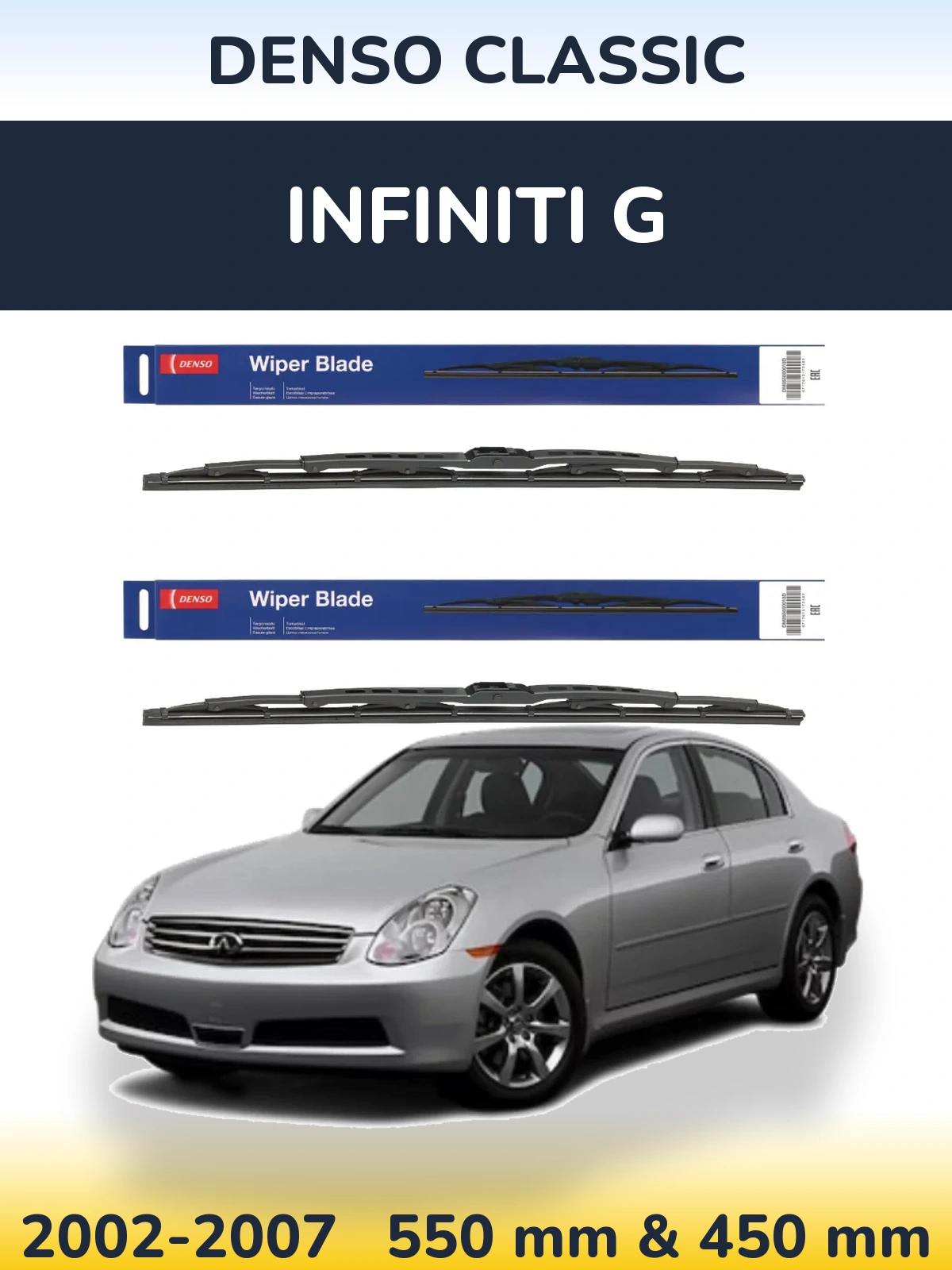 Sada předních stěračů Denso Classic 550 a 450 mm pro Infiniti G 2002-2007