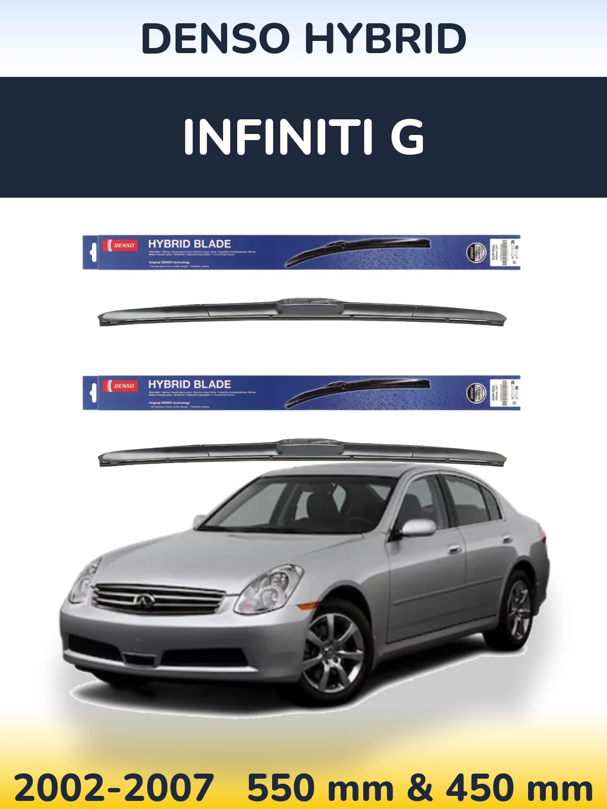 Sada předních stěračů Denso Hybrid 550 a 450 mm pro Infiniti G 2002-2007