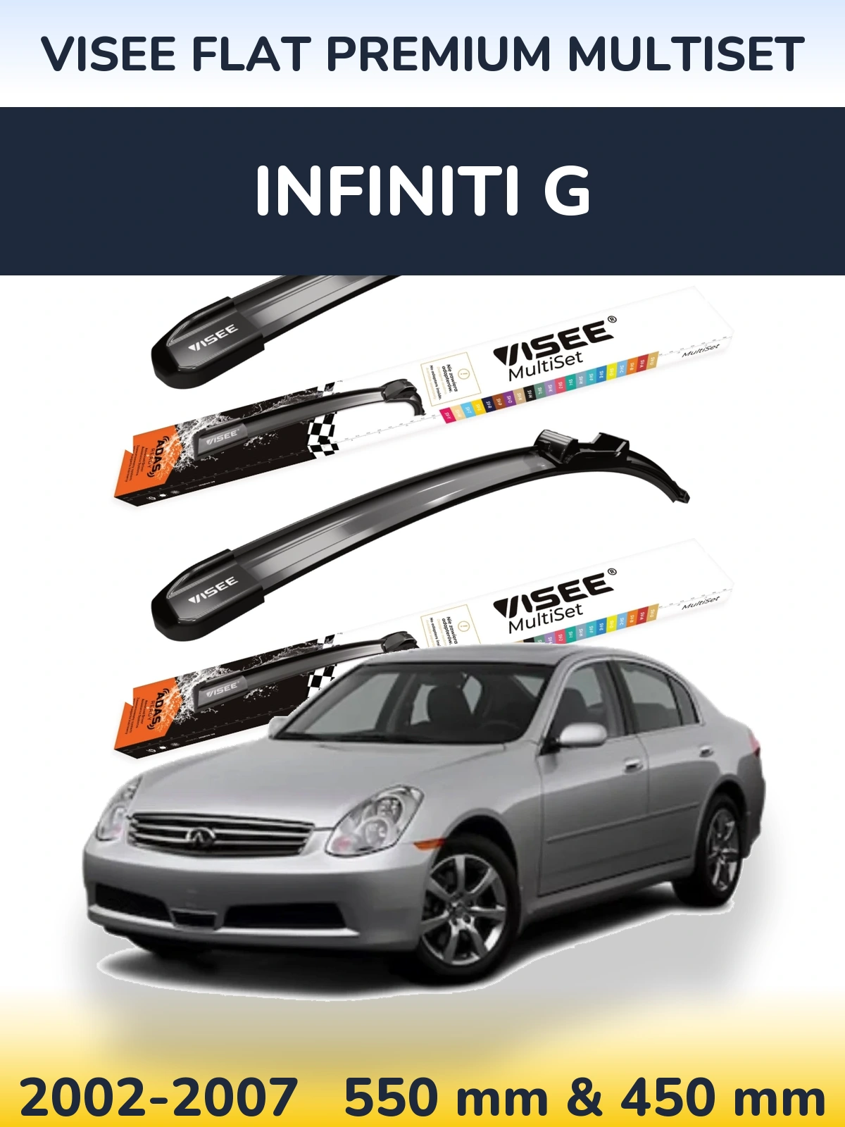 Sada předních stěračů VISEE FLAT PREMIUM MultiSet 550 a 450 mm pro Infiniti G 2002-2007