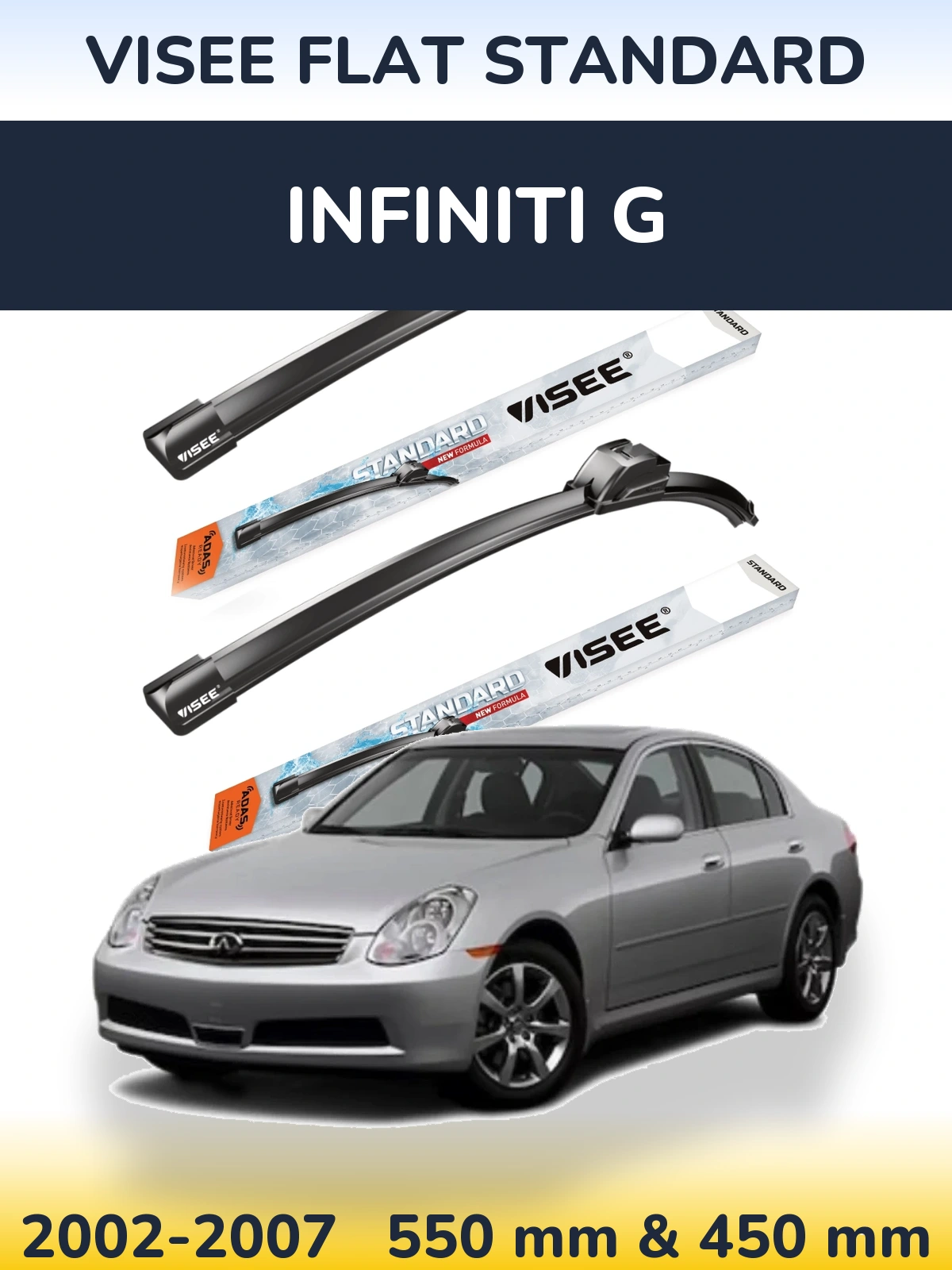 Комплект передніх щіток VISEE FLAT STANDARD 550 & 450 мм для Infiniti G 2002-2007