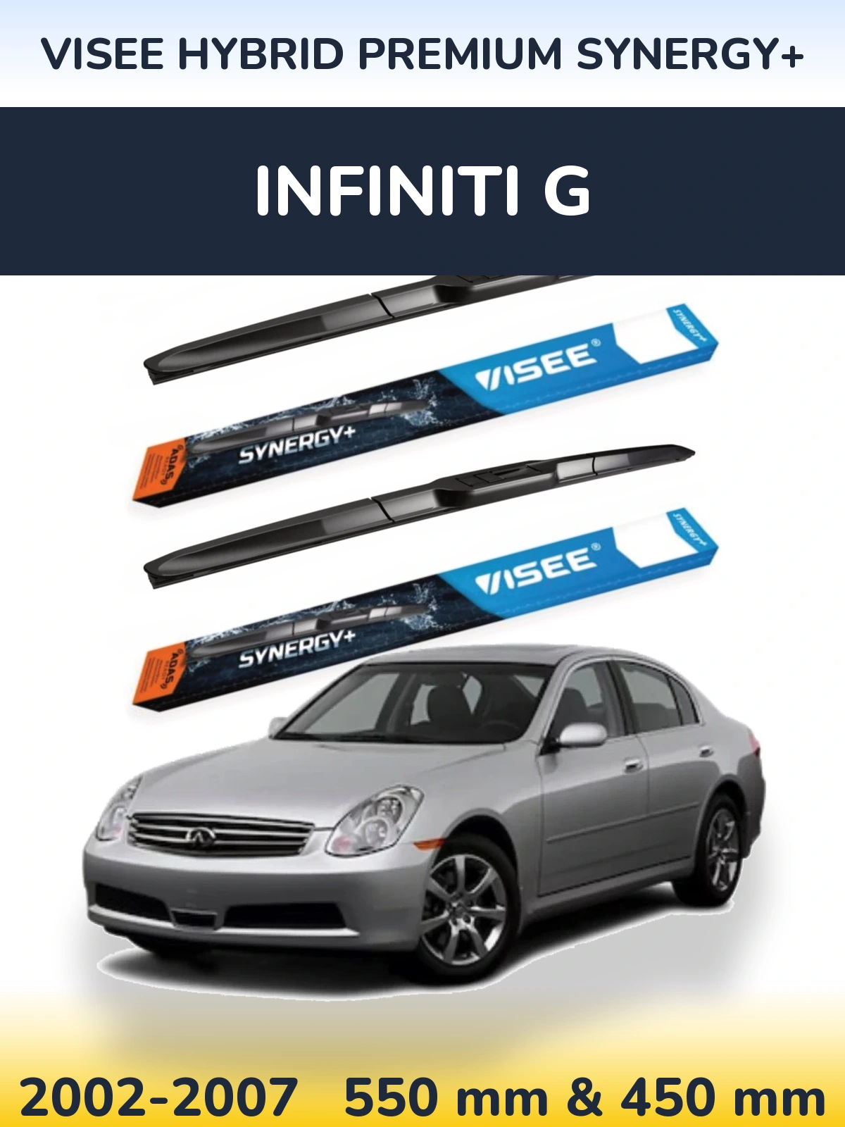 Sada předních stěračů VISEE HYBRID PREMIUM SYNERGY+ 550 a 450 mm pro Infiniti G 2002-2007