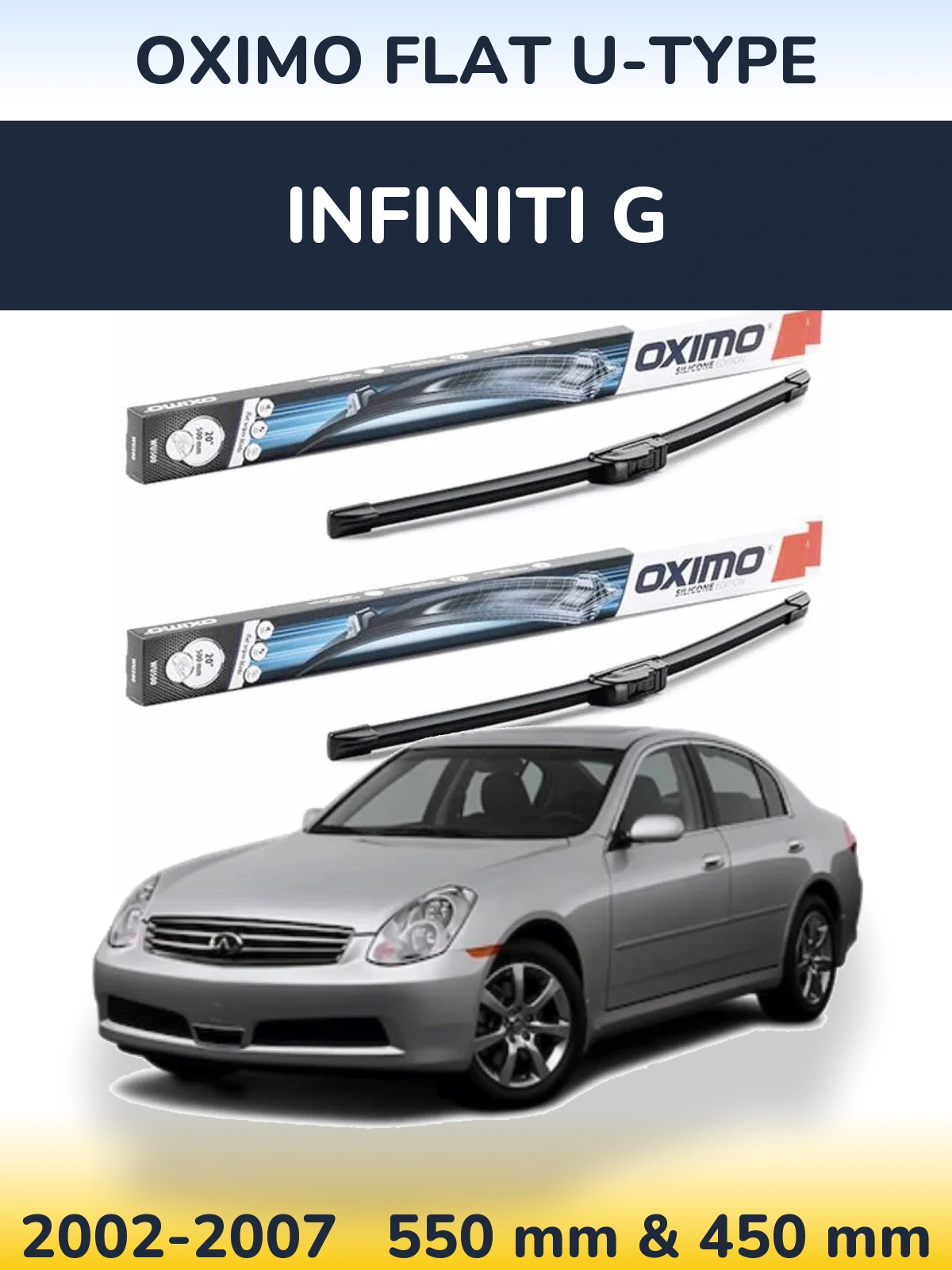 Комплект передніх щіток Oximo Flat U-type 550 & 450 мм для Infiniti G 2002-2007