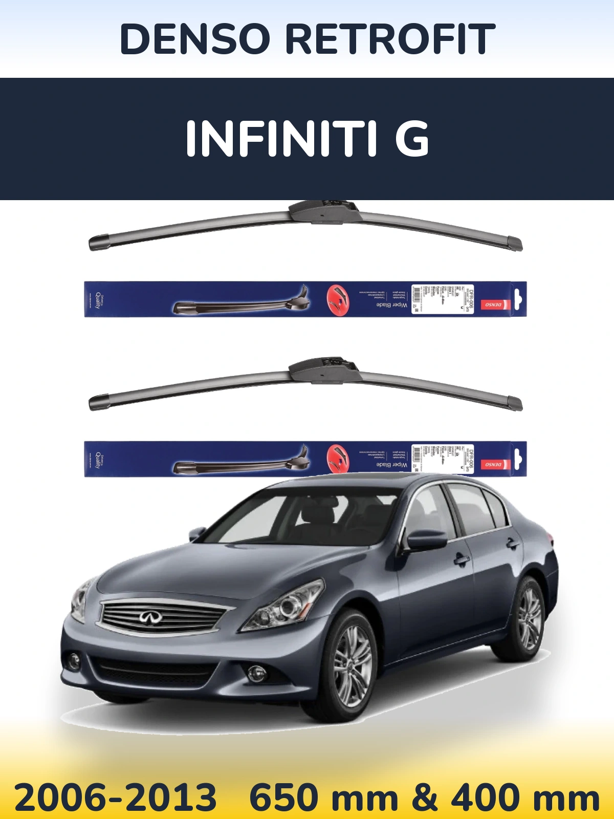 Sada předních stěračů Denso Retrofit 650 a 400 mm pro Infiniti G 2006-2013