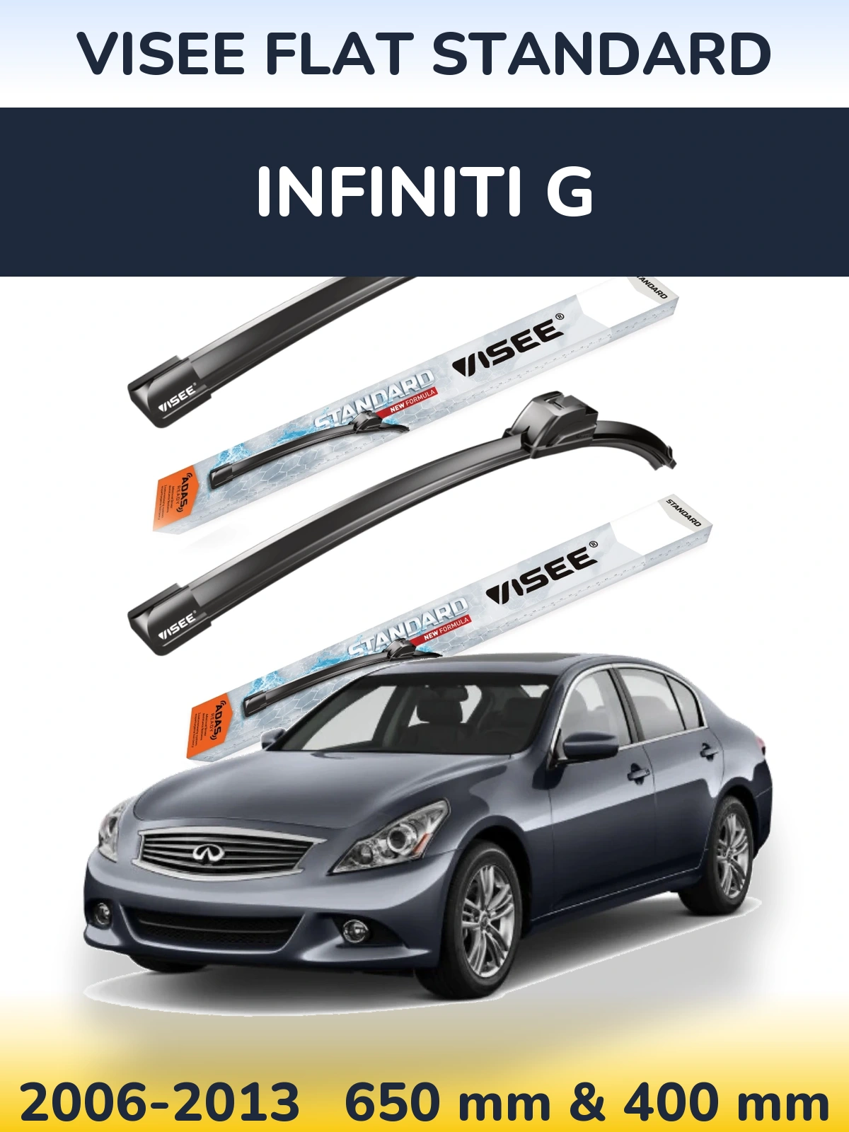 Sada předních stěračů VISEE FLAT STANDARD 650 a 400 mm pro Infiniti G 2006-2013