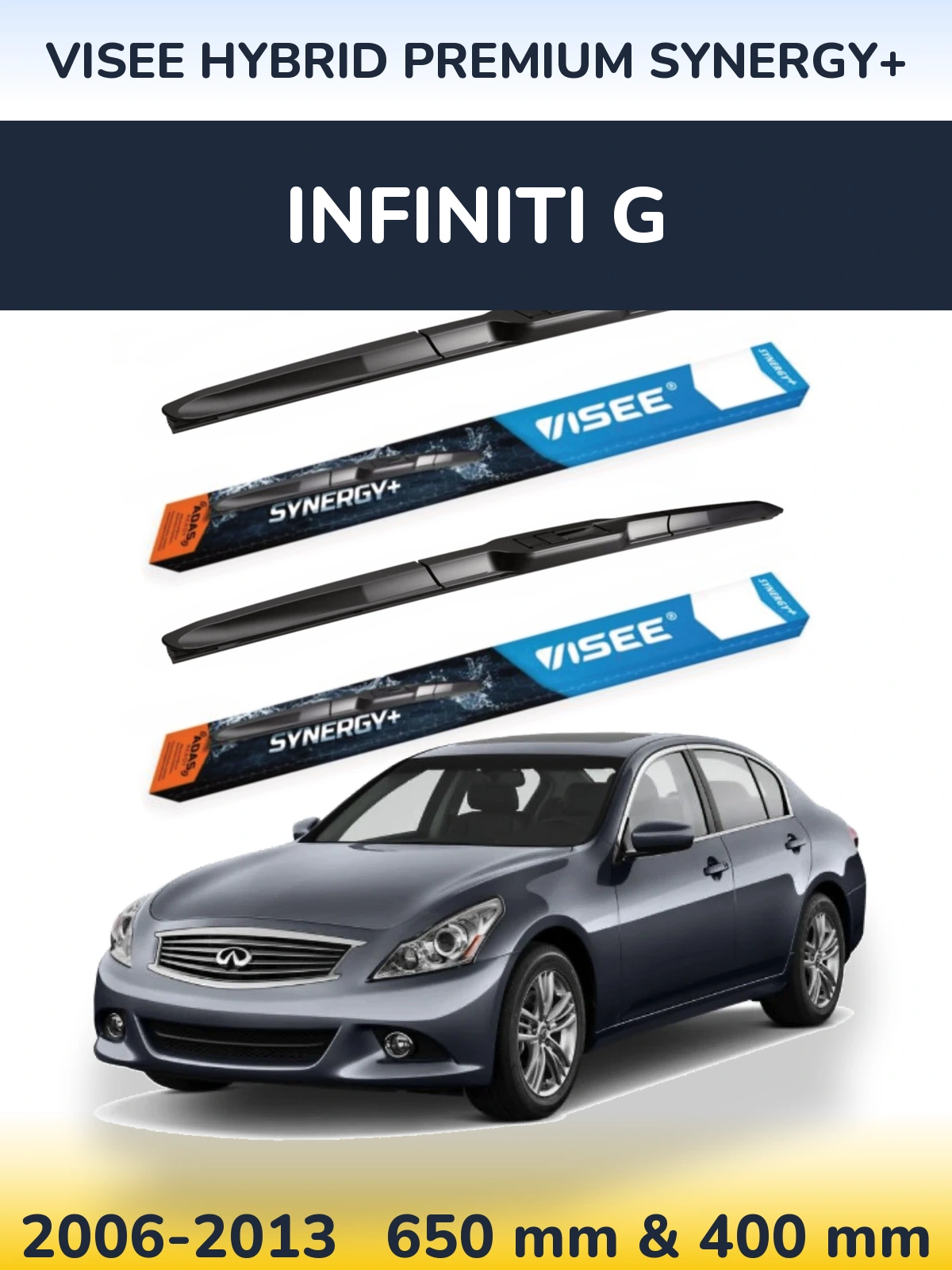 Sada předních stěračů VISEE HYBRID PREMIUM SYNERGY+ 650 a 400 mm pro Infiniti G 2006-2013