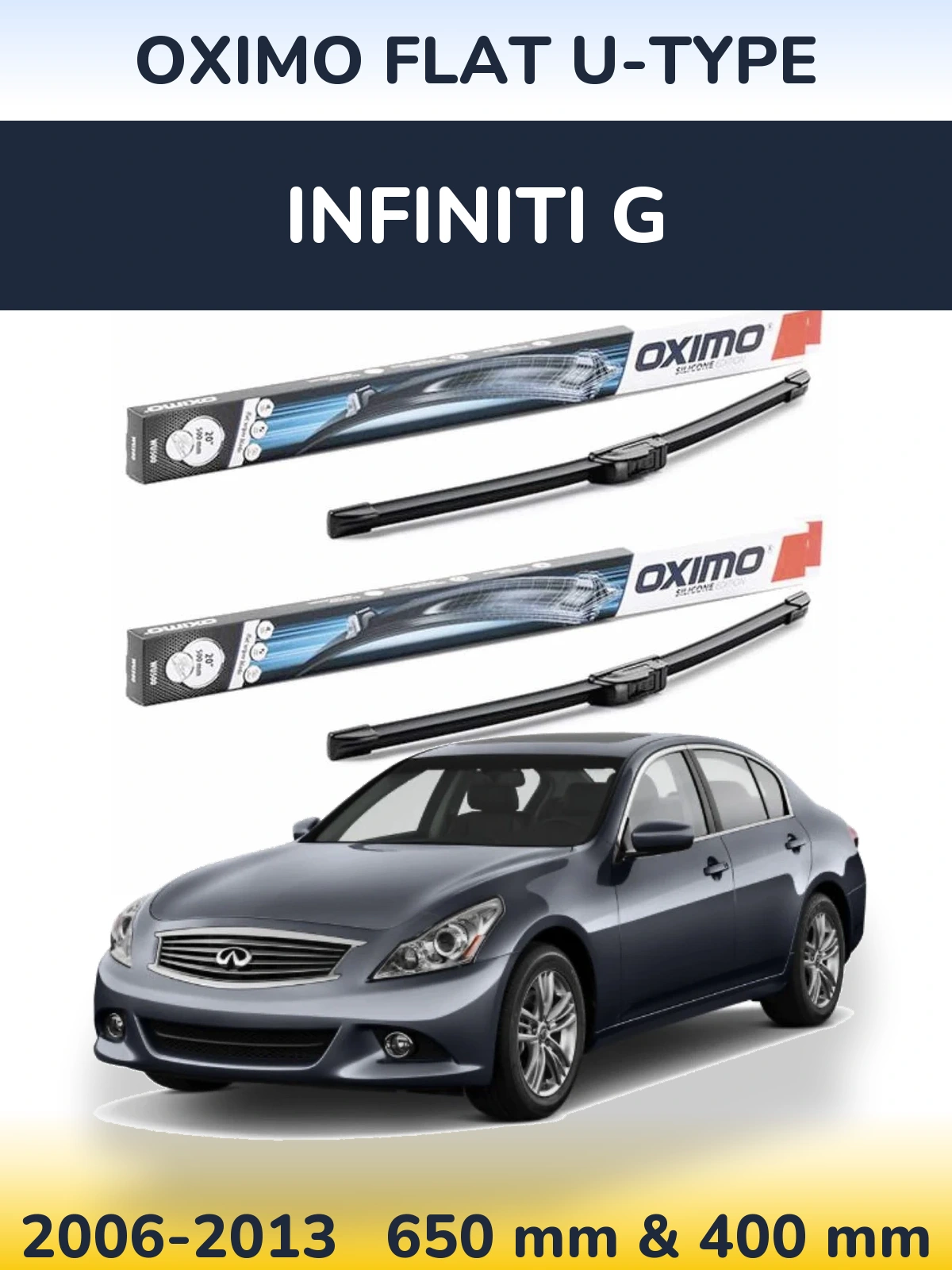 Sada předních stěračů Oximo Flat U-type 650 a 400 mm pro Infiniti G 2006-2013