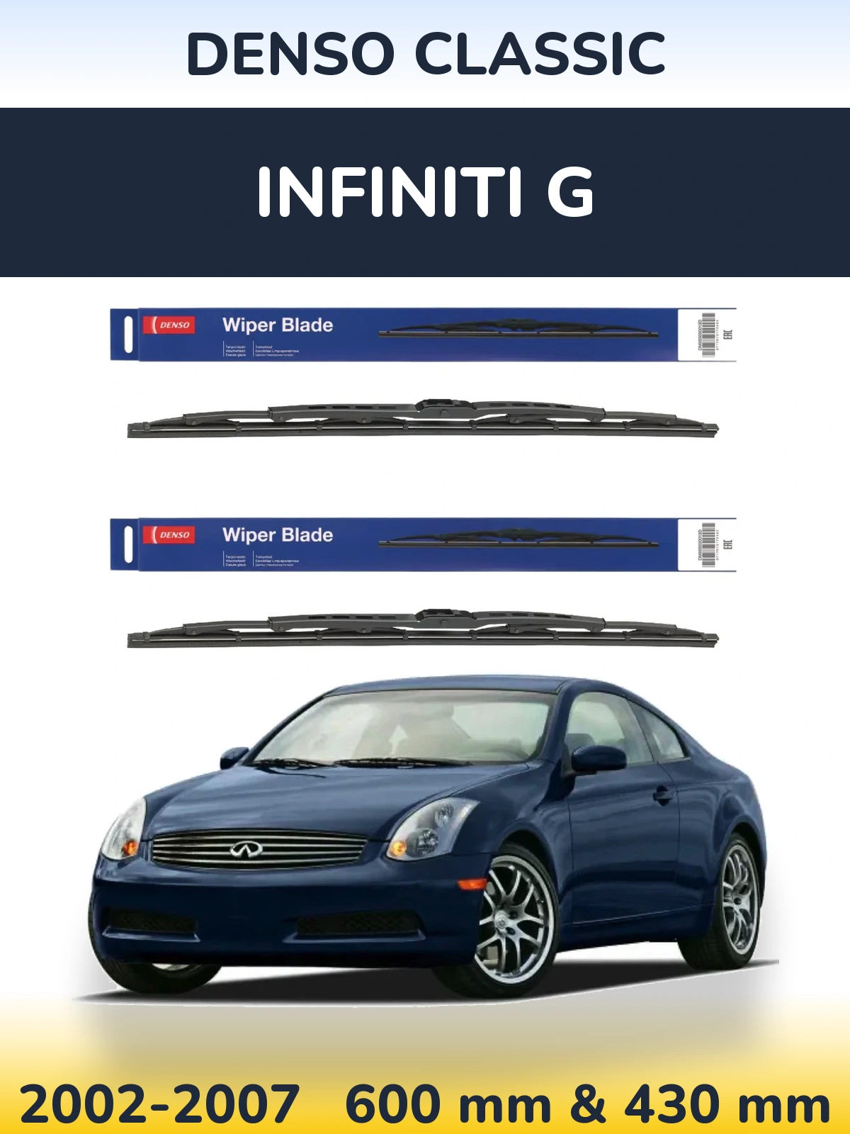 Sada předních stěračů Denso Classic 600 a 430 mm pro Infiniti G 2002-2007