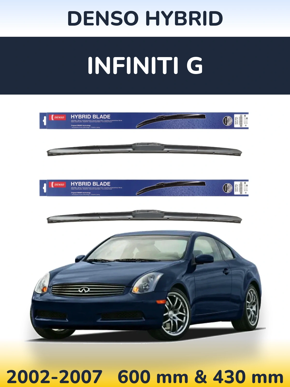 Sada předních stěračů Denso Hybrid 600 a 430 mm pro Infiniti G 2002-2007