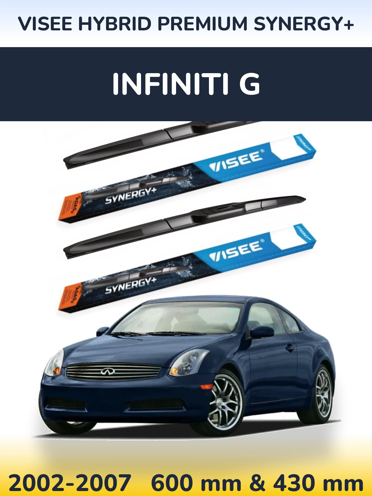 Комплект передніх щіток VISEE HYBRID PREMIUM SYNERGY+ 600 & 430 мм для Infiniti G 2002-2007