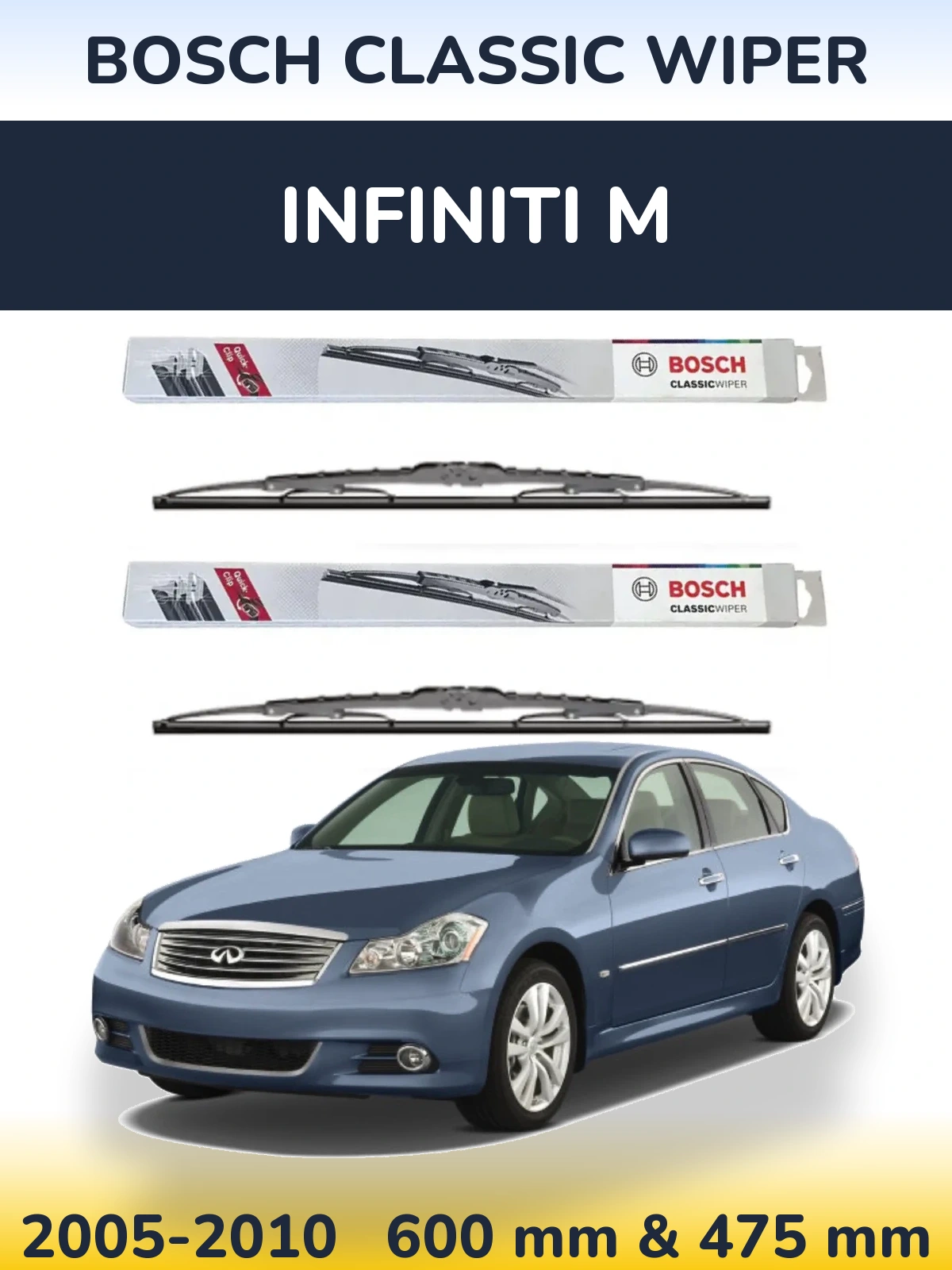 Sada předních stěračů BOSCH Classic Wiper 600 a 475 mm pro Infiniti M 2005-2010