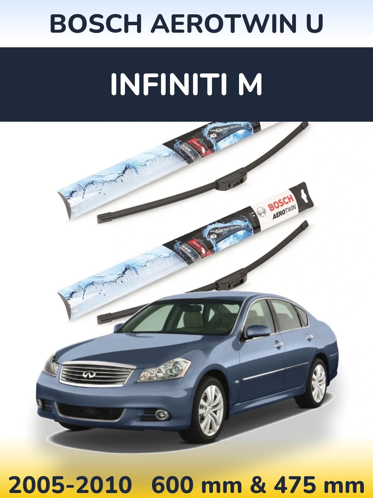 Sada předních stěračů BOSCH AeroTwin U 600 a 475 mm pro Infiniti M 2005-2010