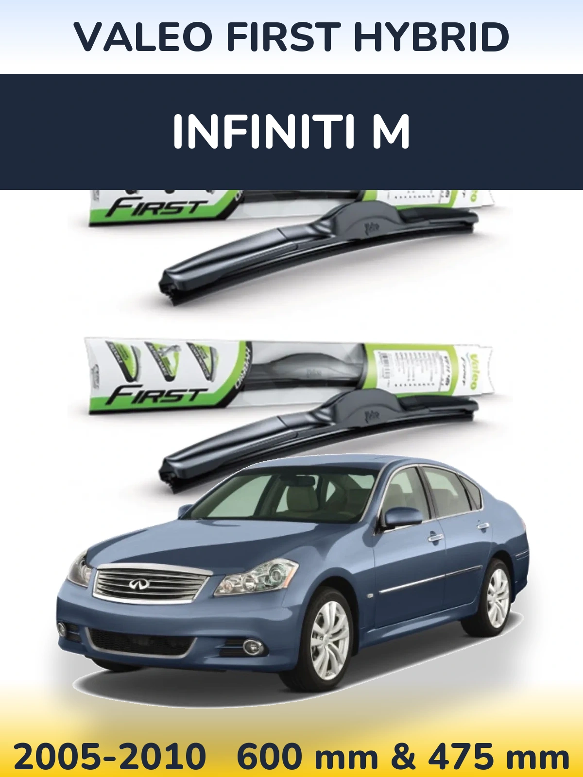 Sada předních stěračů Valeo First Hybrid 600 a 475 mm pro Infiniti M 2005-2010