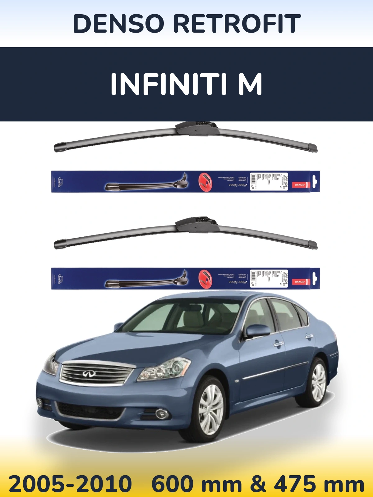 Sada předních stěračů Denso Retrofit 600 a 475 mm pro Infiniti M 2005-2010