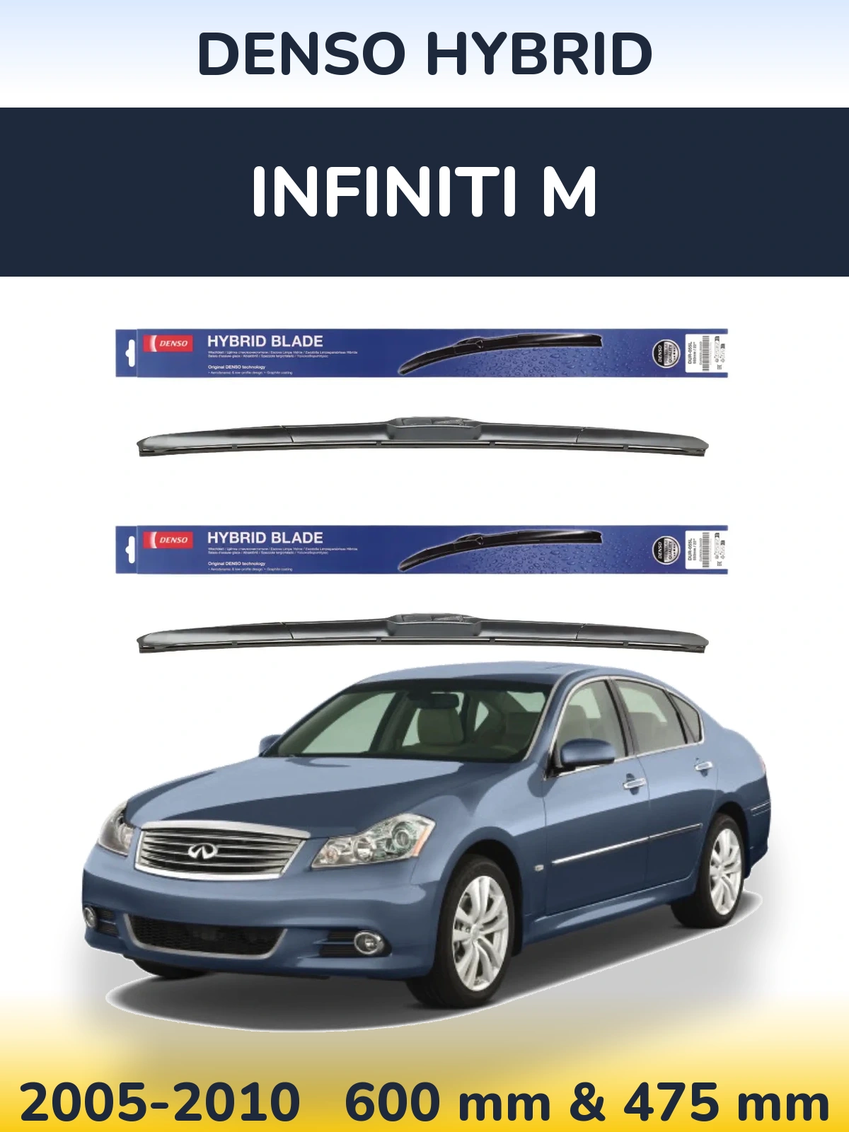 Sada předních stěračů Denso Hybrid 600 a 475 mm pro Infiniti M 2005-2010