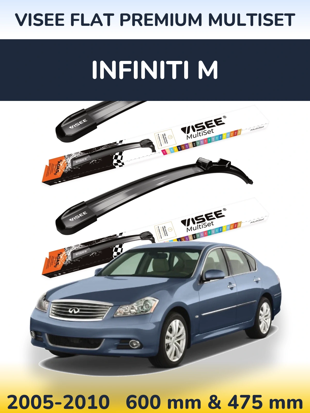 Sada předních stěračů VISEE FLAT PREMIUM MultiSet 600 a 475 mm pro Infiniti M 2005-2010