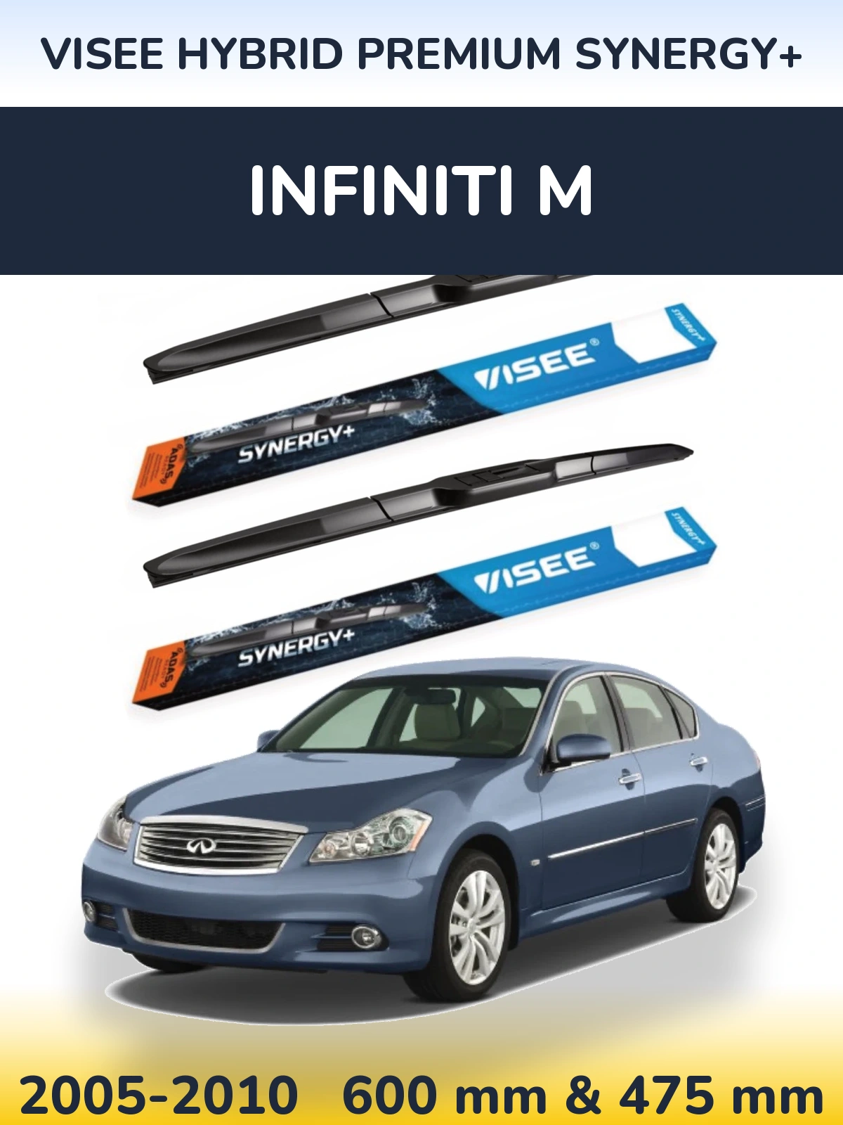 Sada předních stěračů VISEE HYBRID PREMIUM SYNERGY+ 600 a 475 mm pro Infiniti M 2005-2010