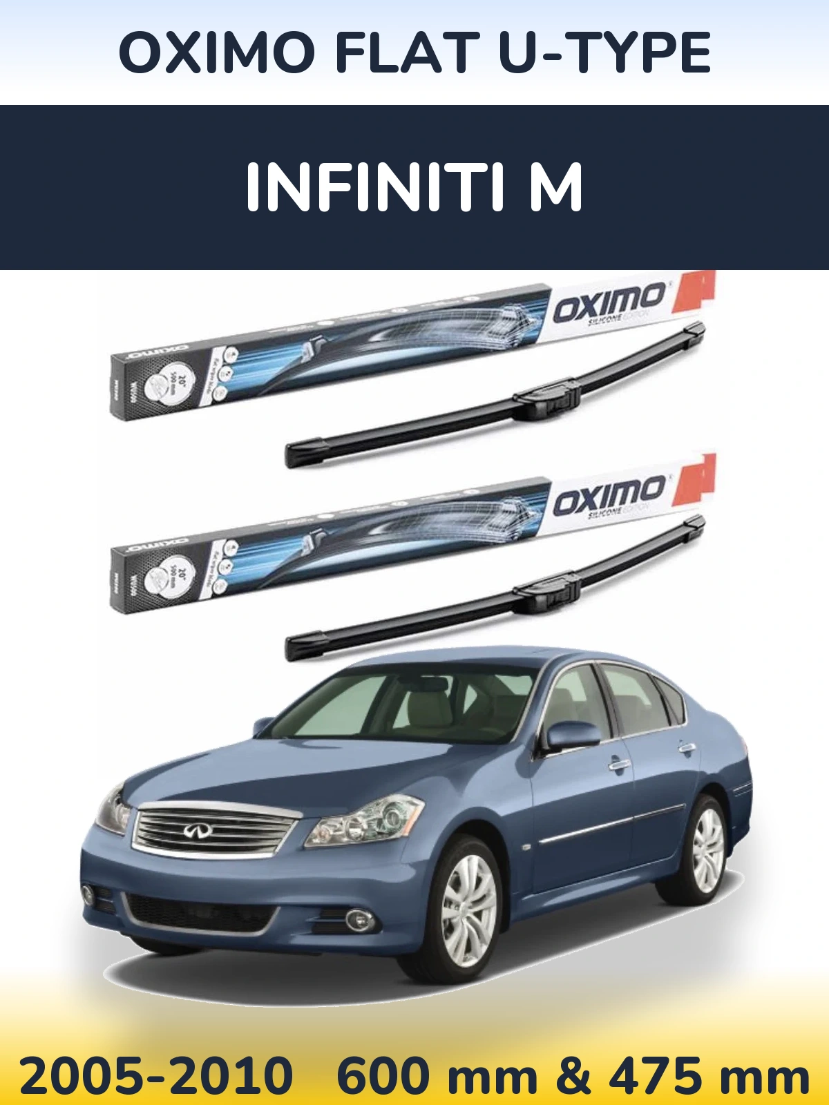 Sada předních stěračů Oximo Flat U-type 600 a 475 mm pro Infiniti M 2005-2010