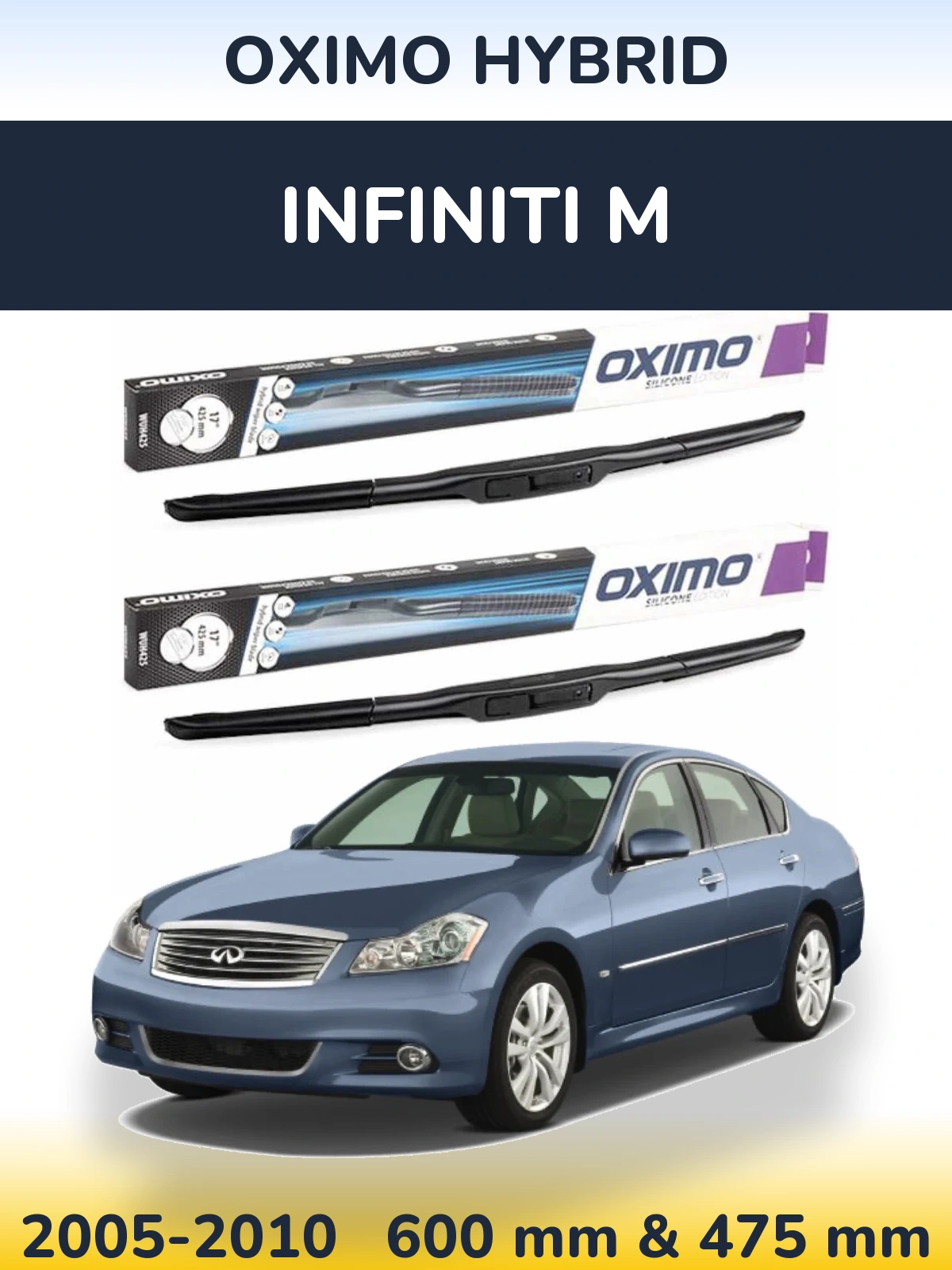 Sada předních stěračů Oximo Hybrid 600 a 475 mm pro Infiniti M 2005-2010