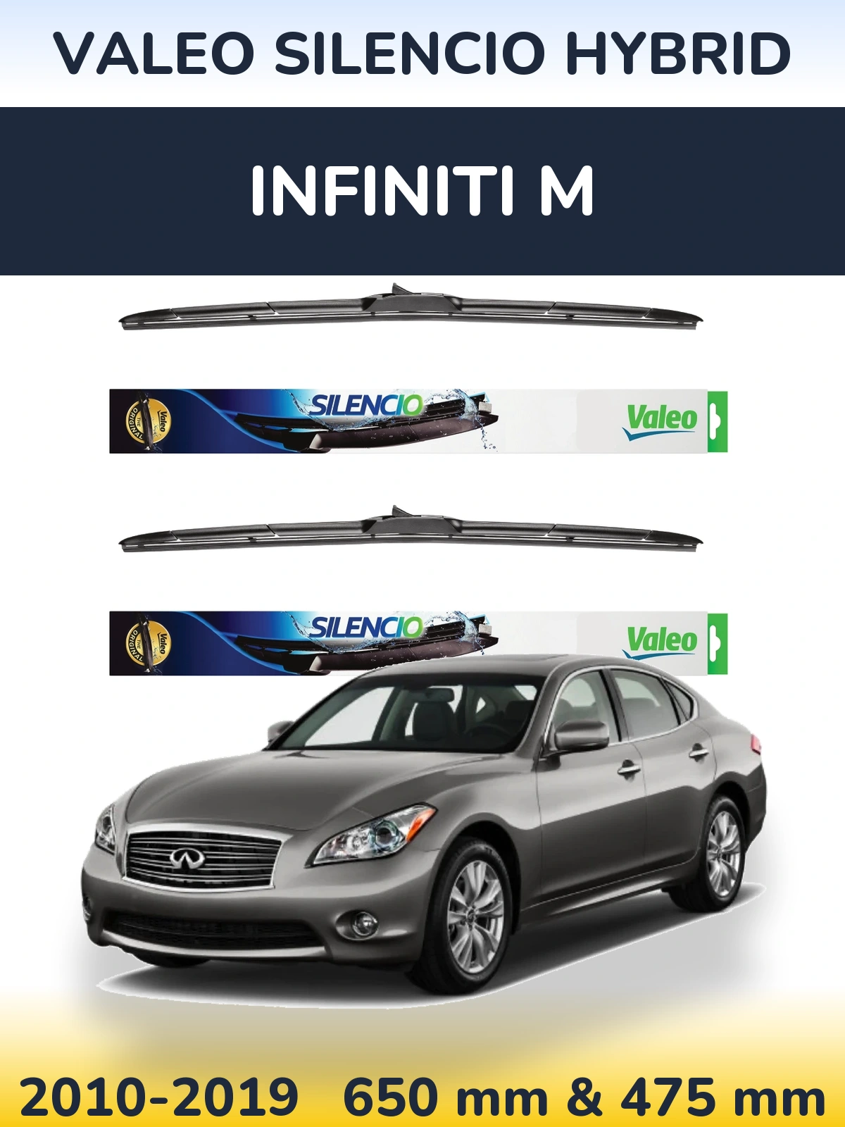 Sada předních stěračů Valeo Silencio Hybrid 650 a 475 mm pro Infiniti M 2010-2019