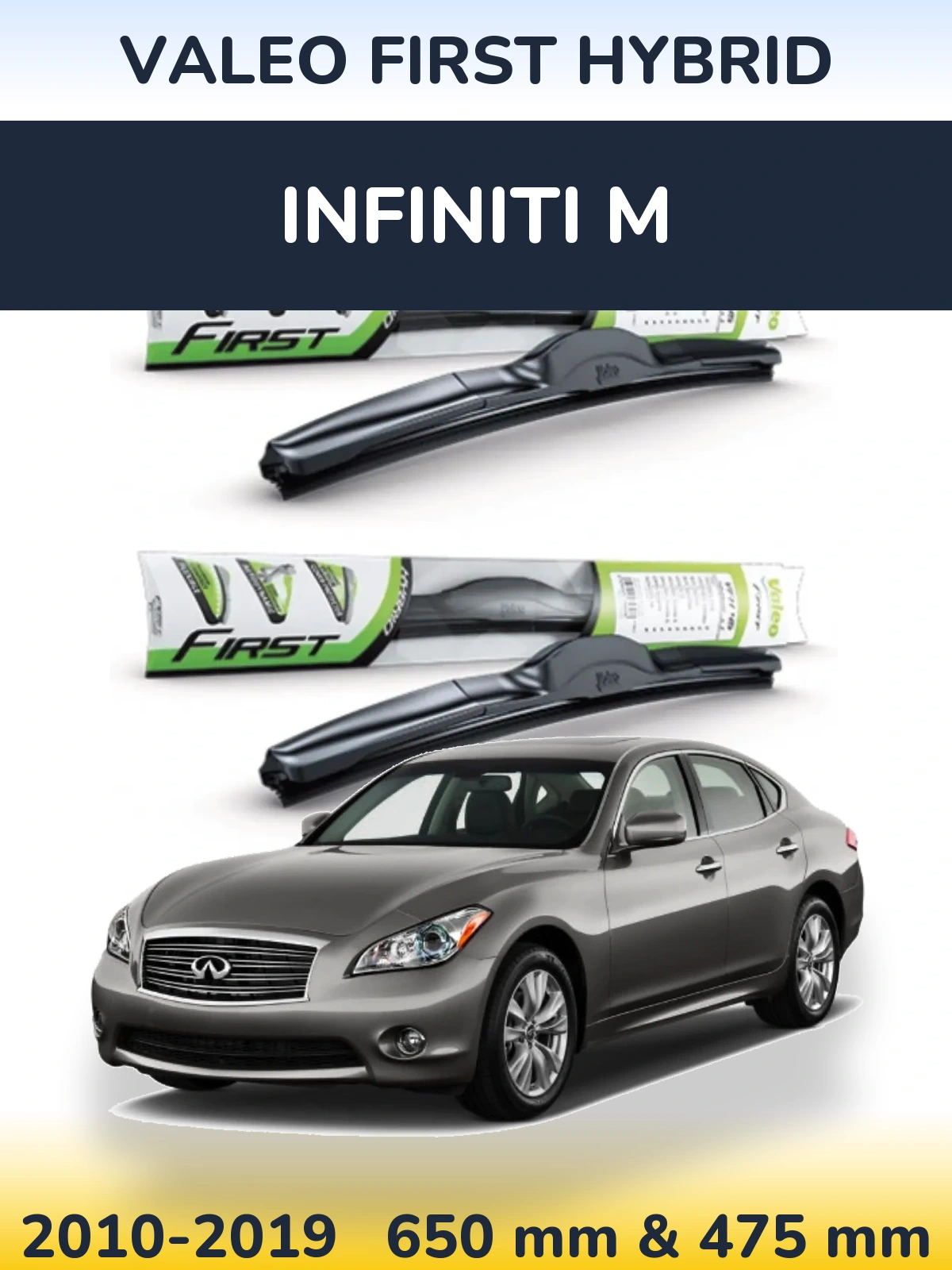 Sada předních stěračů Valeo First Hybrid 650 a 475 mm pro Infiniti M 2010-2019