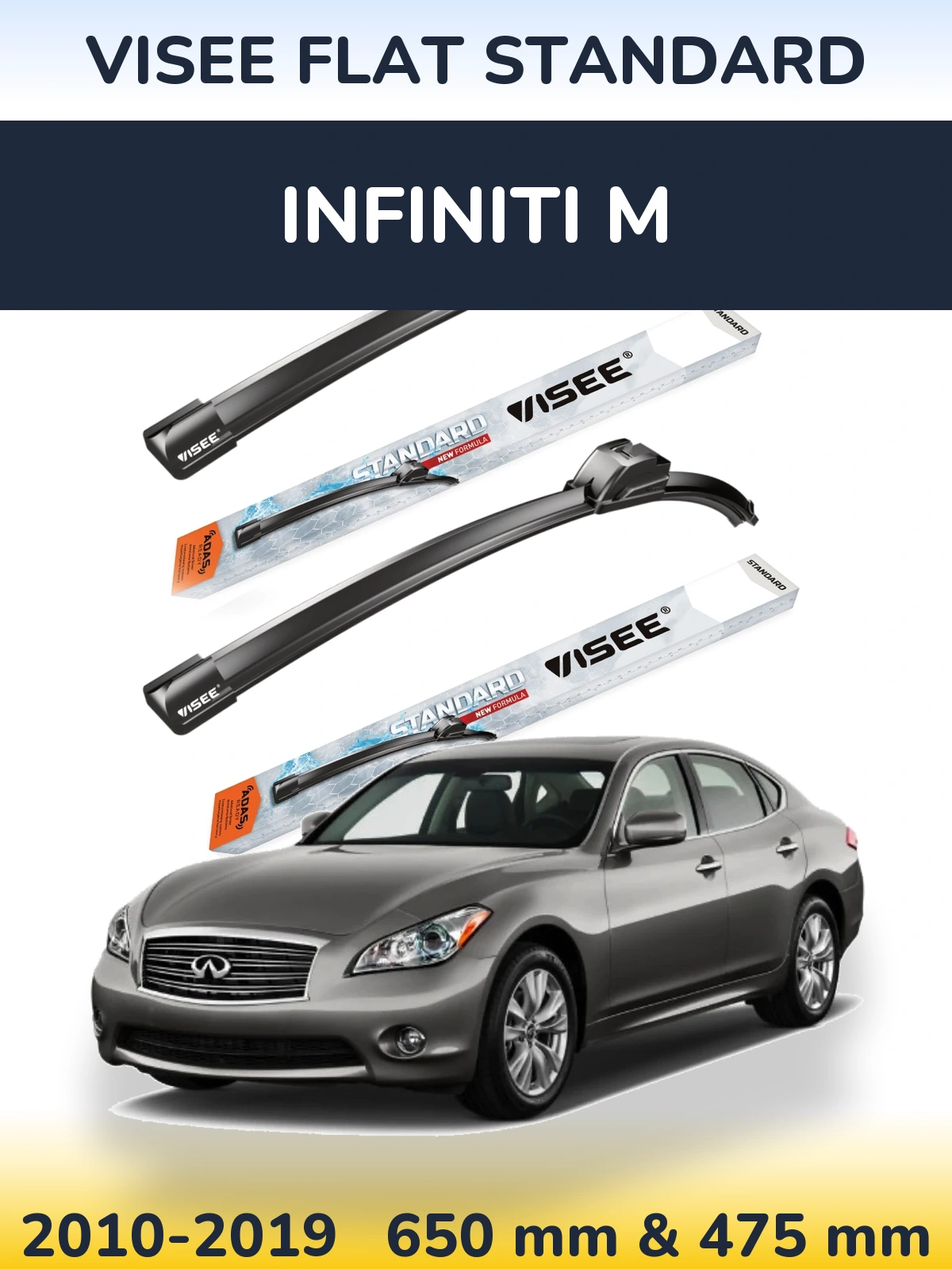 Sada předních stěračů VISEE FLAT STANDARD 650 a 475 mm pro Infiniti M 2010-2019