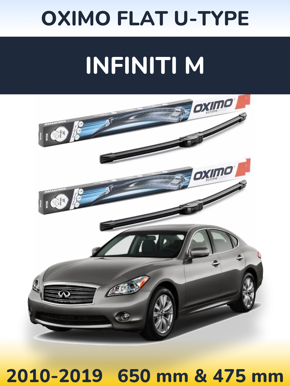Sada předních stěračů Oximo Flat U-type 650 a 475 mm pro Infiniti M 2010-2019