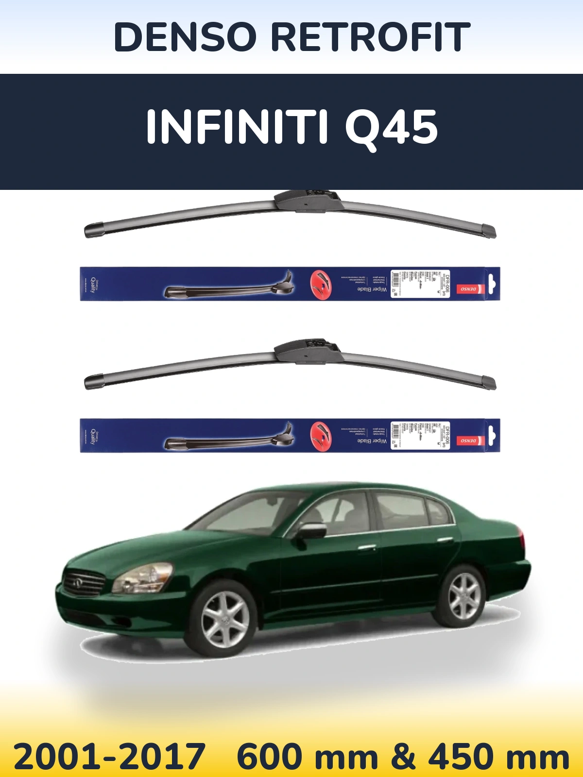 Sada předních stěračů Denso Retrofit 600 a 450 mm pro Infiniti Q45 2001-2017