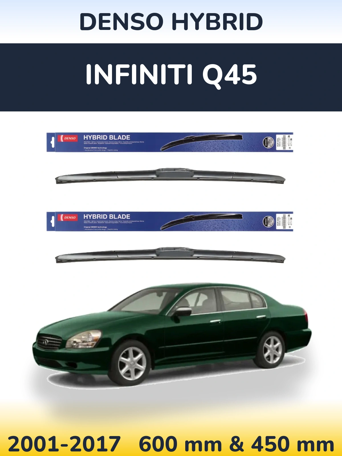 Sada předních stěračů Denso Hybrid 600 a 450 mm pro Infiniti Q45 2001-2017